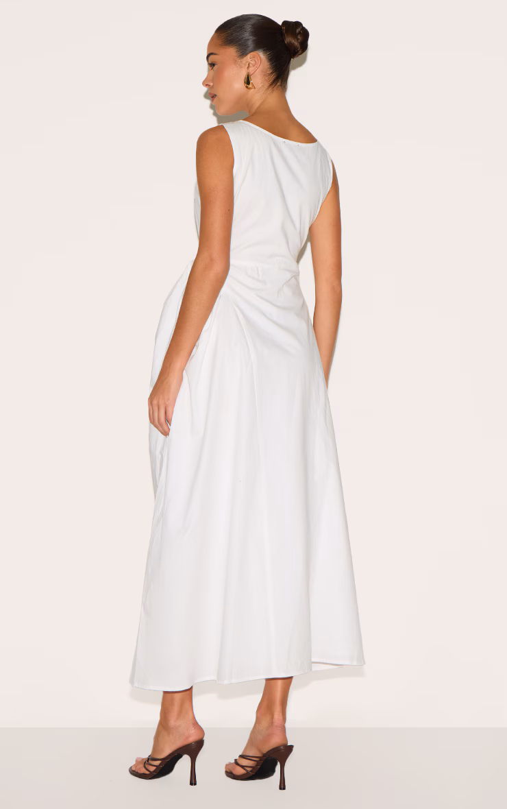 White Cotton Boat Neck Maxi Dress