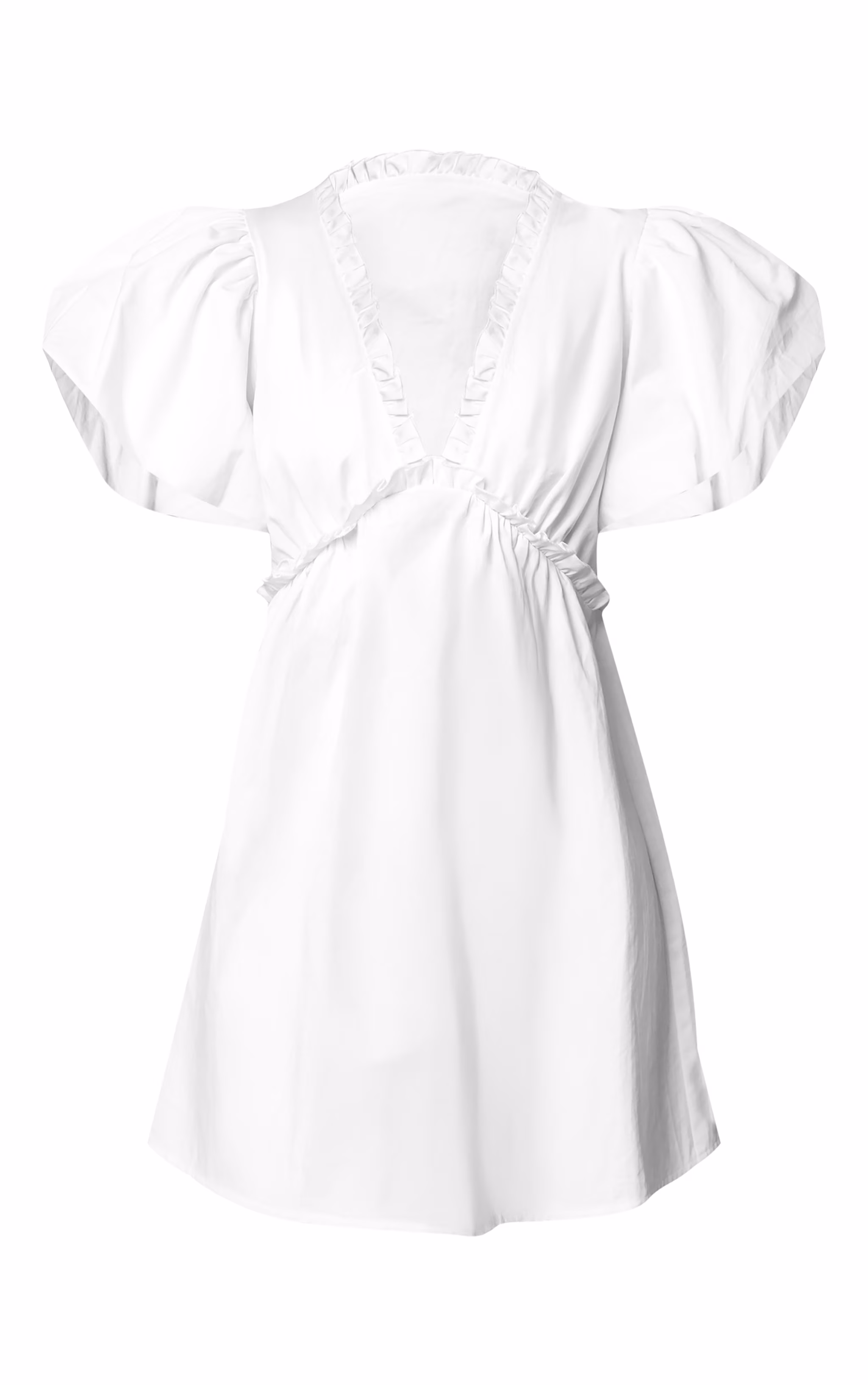 White Cotton Gathered A-line Dress