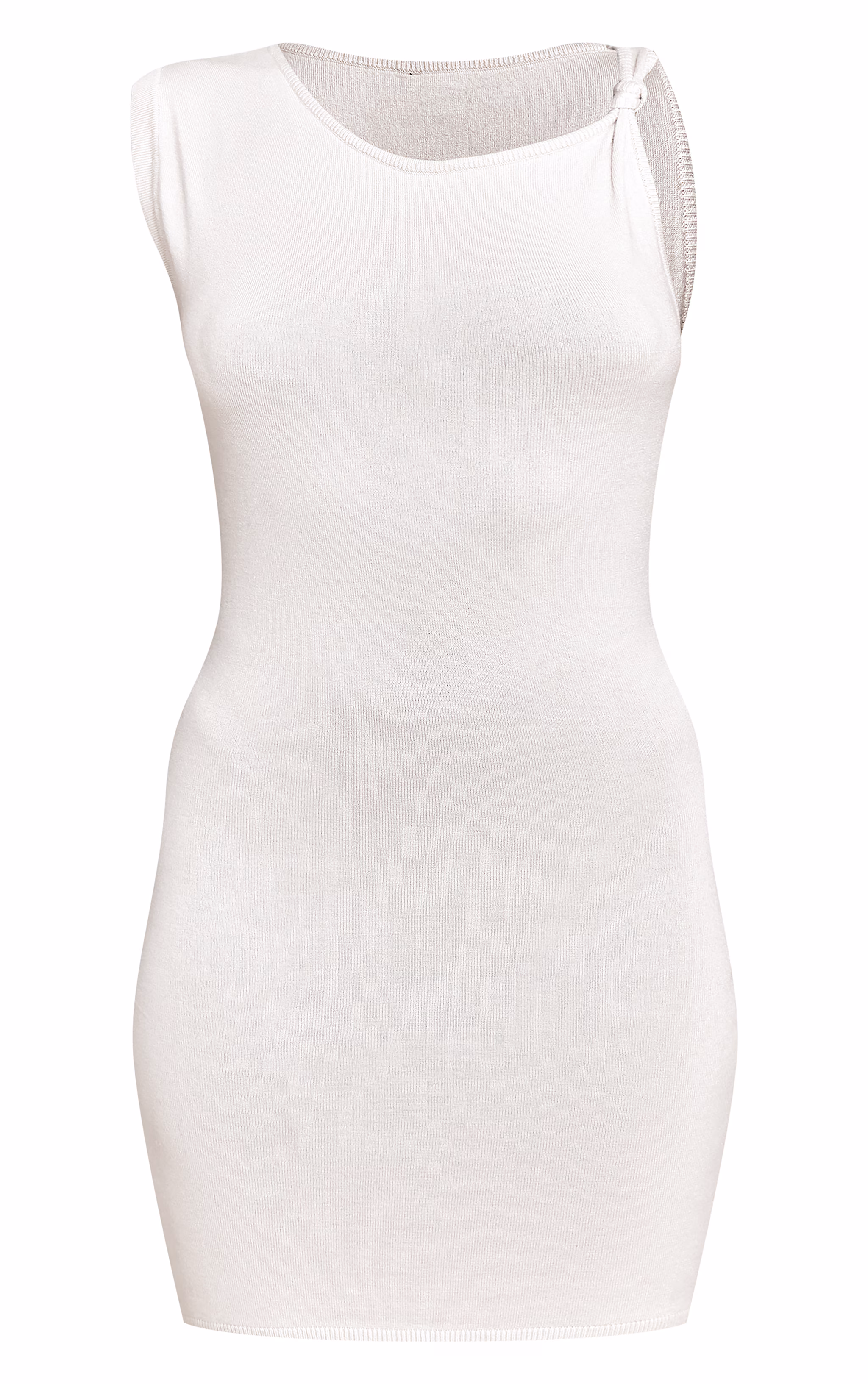 Oatmeal  Knit Asymmetric Knot Detail Mini Dress