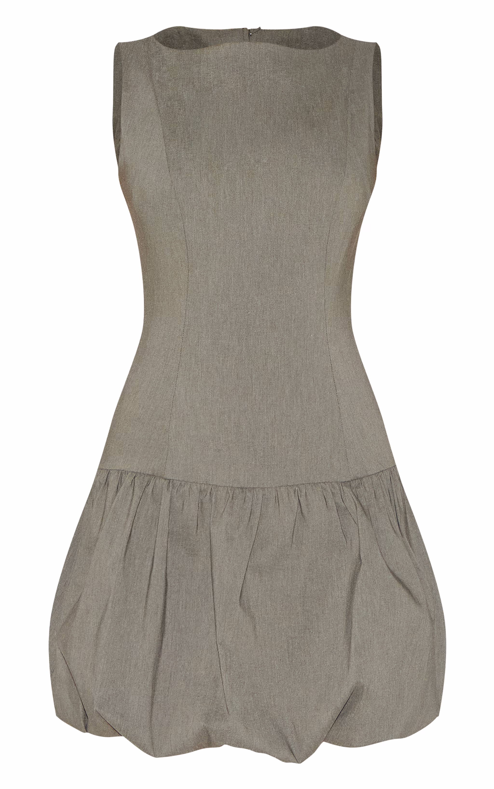 Khaki Stretch Woven Puffball Dress