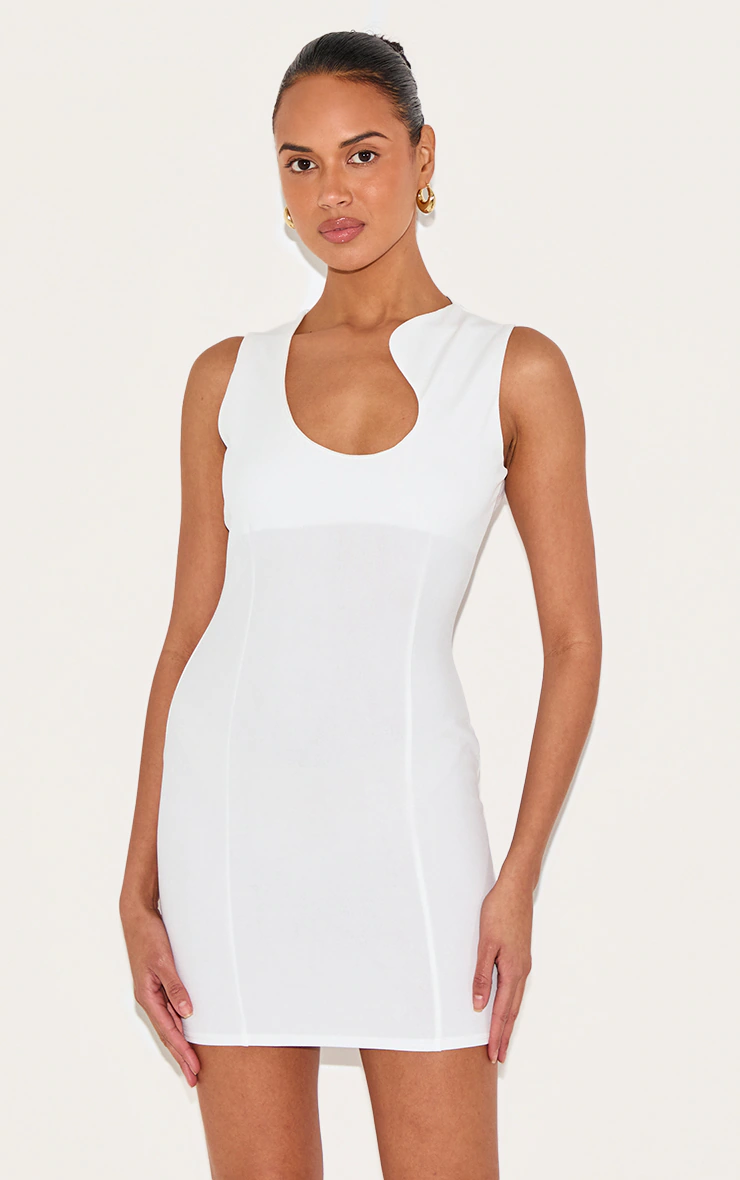 Cream Stretch Woven Mini Dress