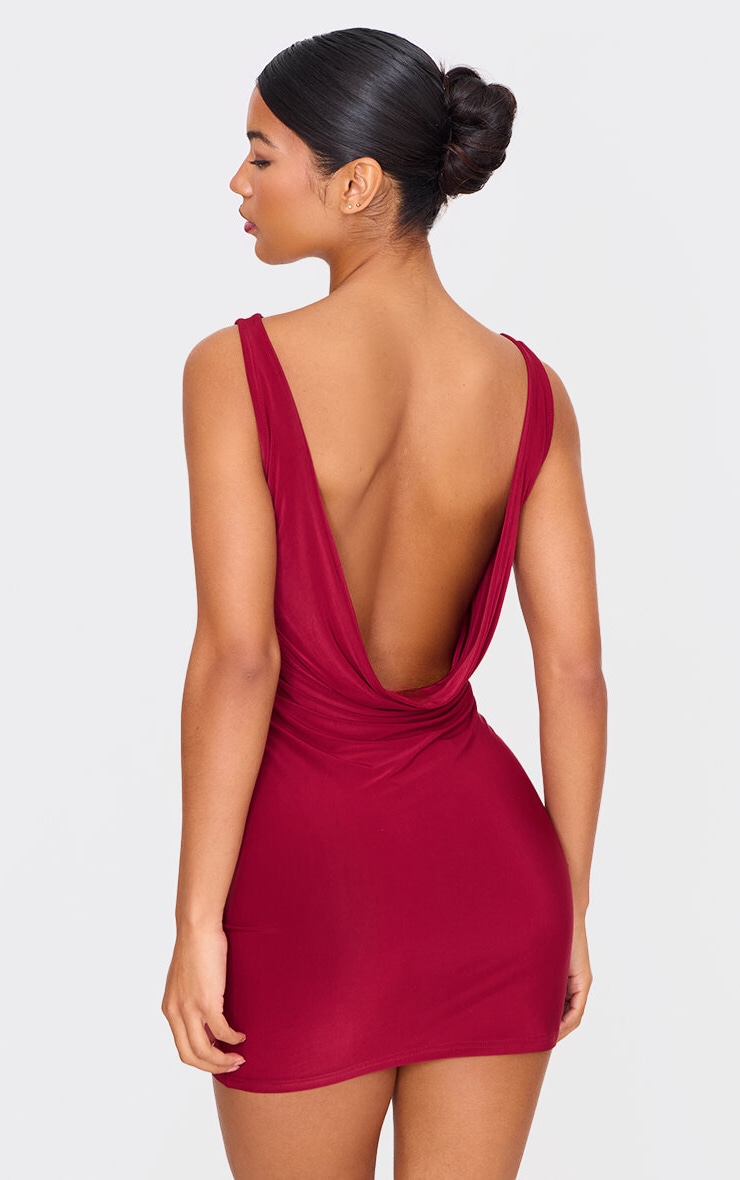 Burgundy Racer Neck Cowl Back Mini Dress