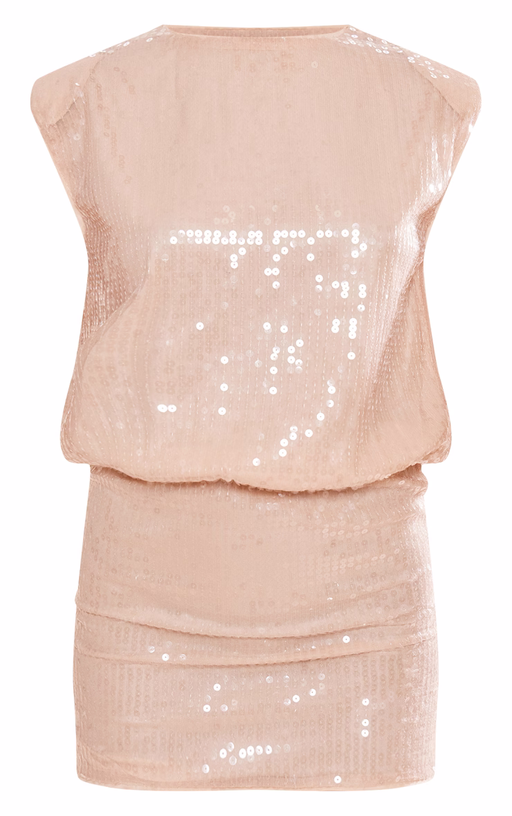 Nude Sequin Shoulder Pad Sleeveless Bodycon Dress