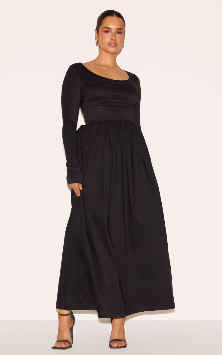 Shape Black Scoop Neck Ruched Bust Maxi Shift Dress