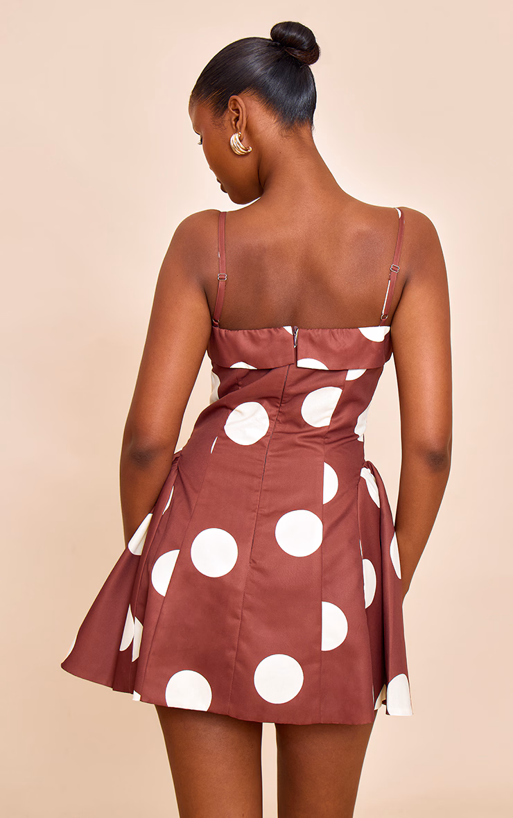 Brown Polka Dot Structured Shift Dress