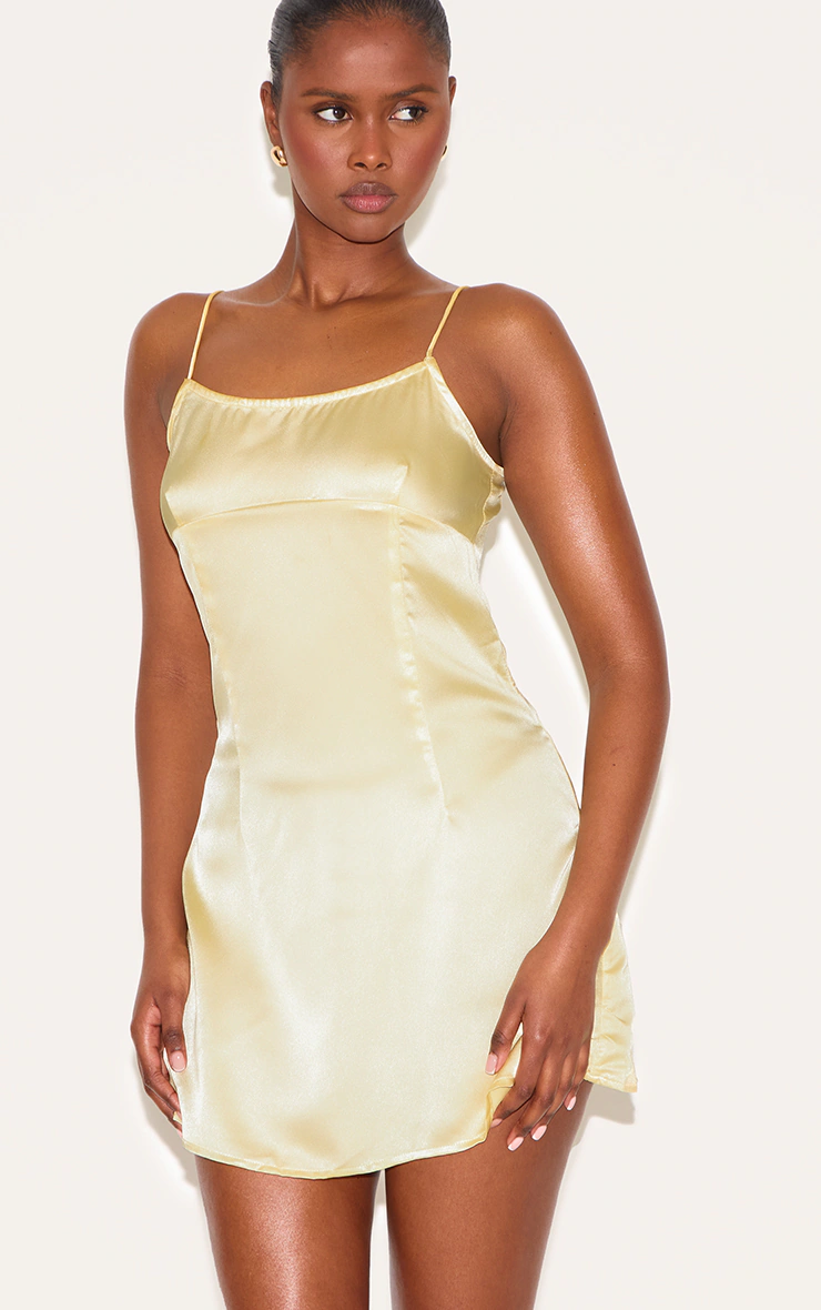 Butter Yellow Satin Shift Dress
