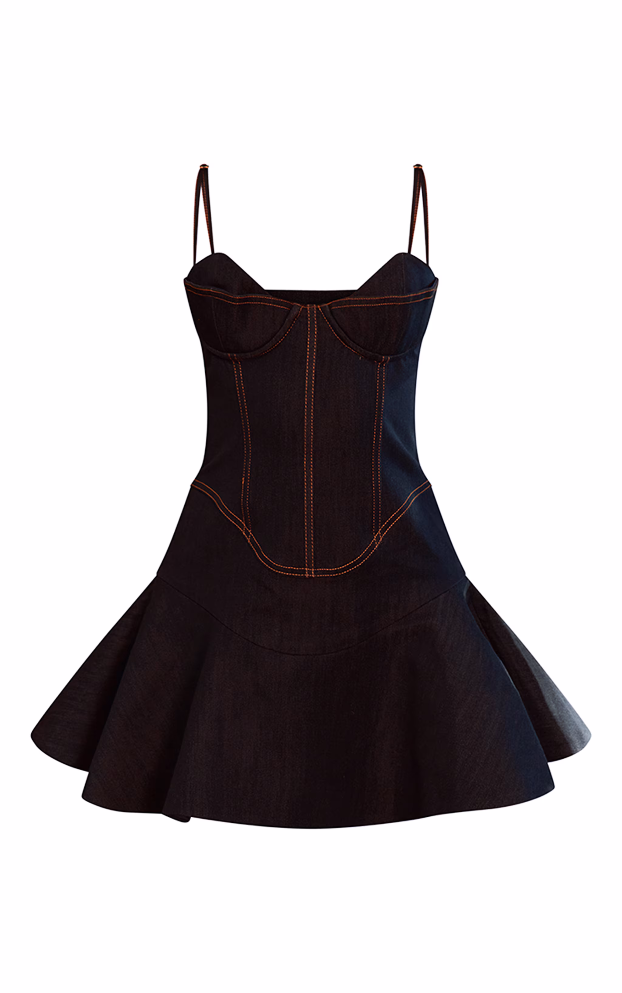 PLT Label Denim Blue Tailored Bust Detail Pleated Hem Bodycon Dress