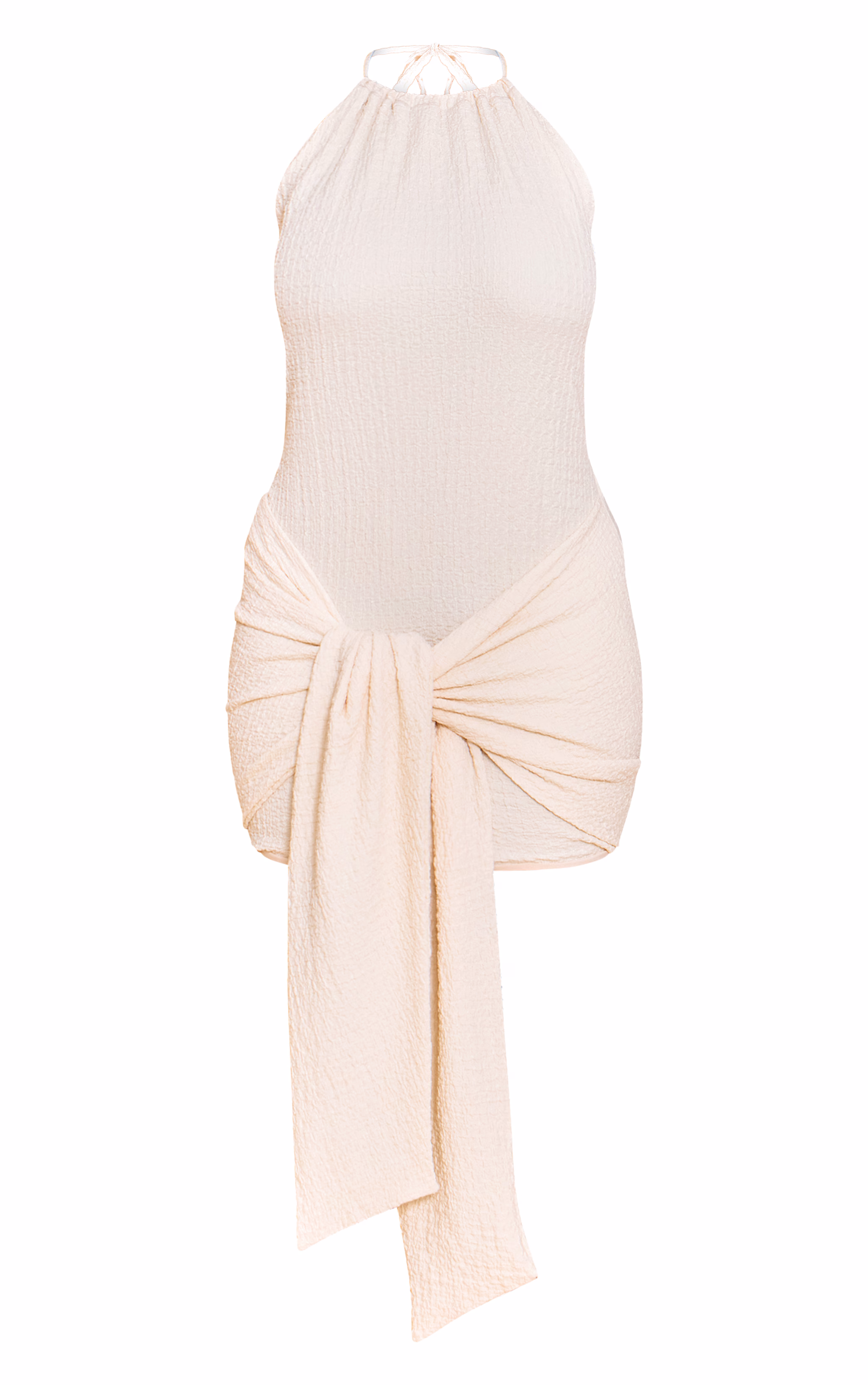 Shape Cream Textured Halterneck Wrap Front Mini Dress