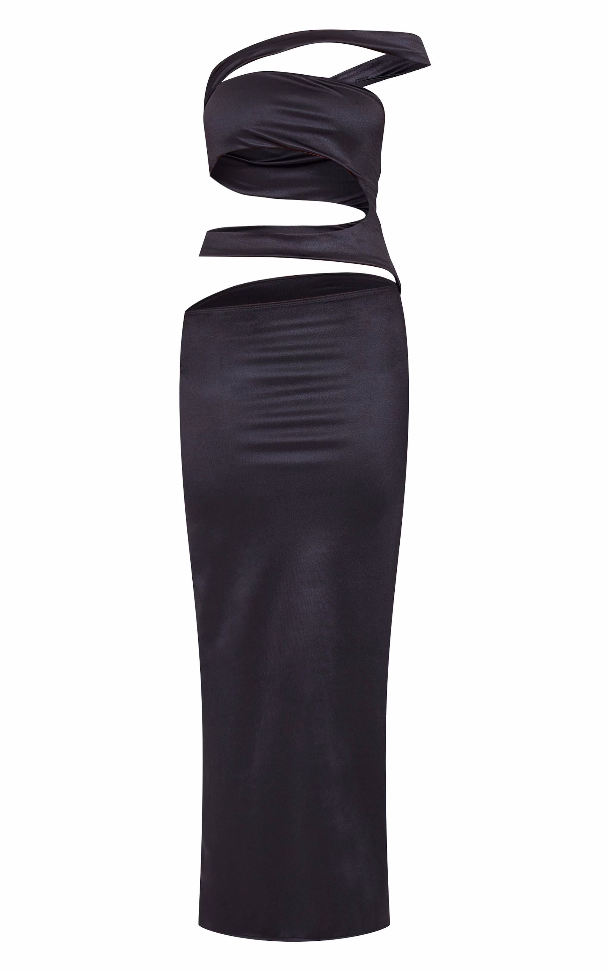 Black Stretch Satin Cut Out Maxi Dress