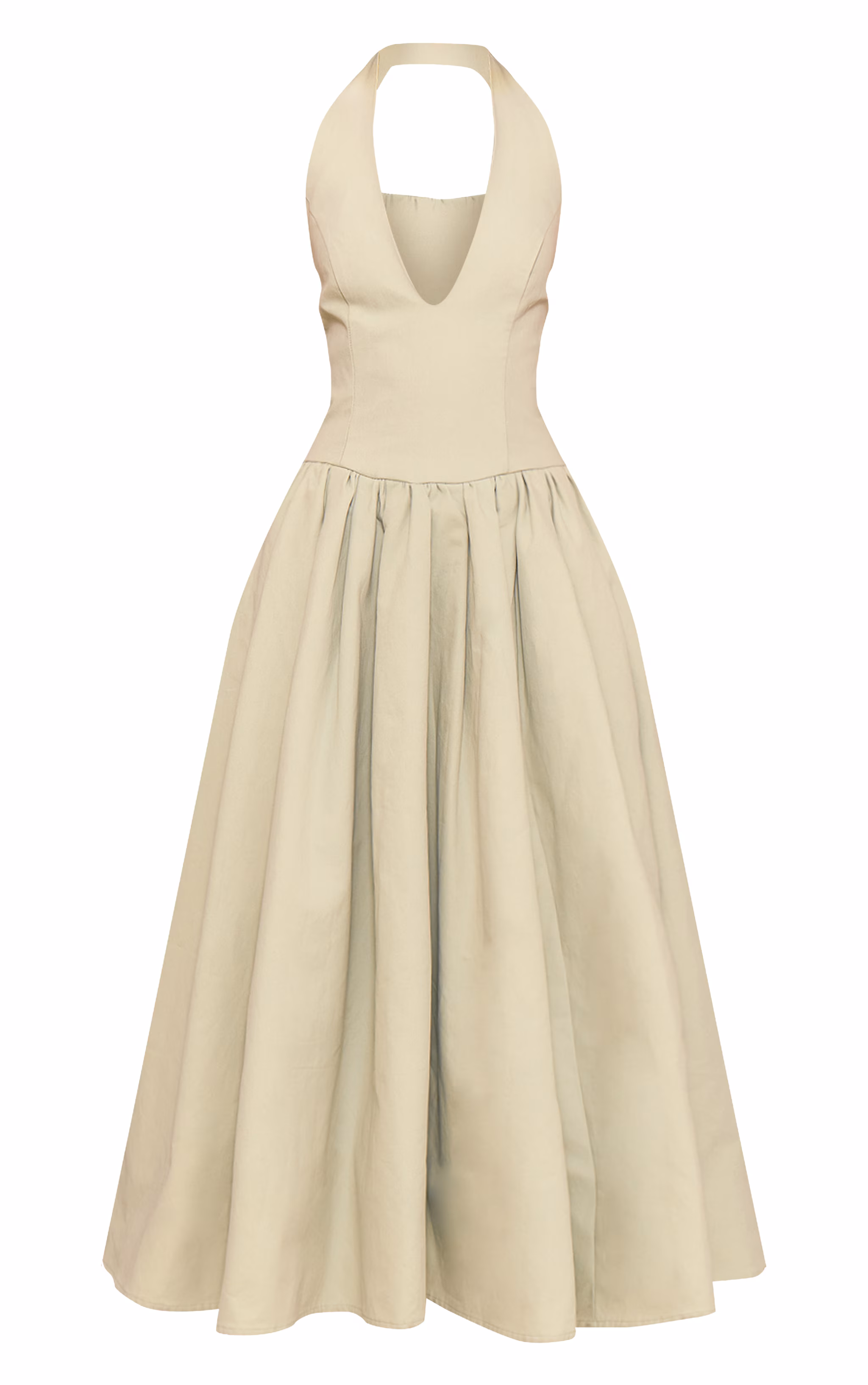Sage Green Halterneck Tie Detail Ruched Midaxi Dress