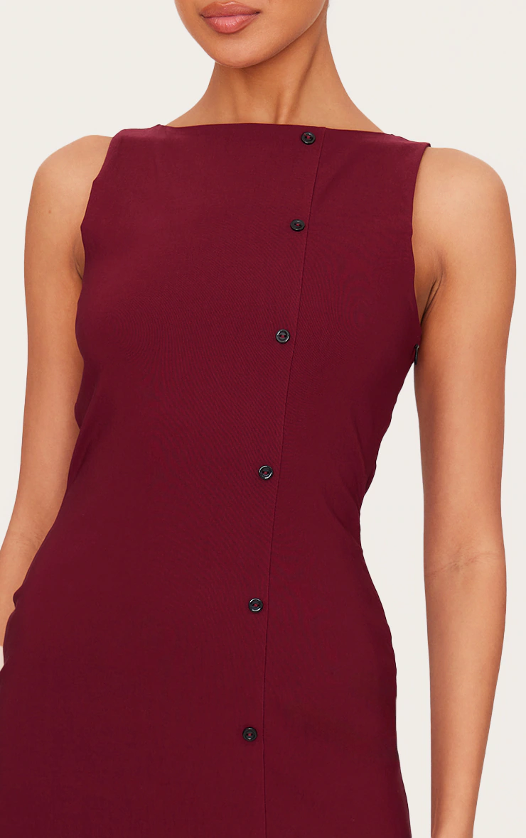 Burgundy Stretch Woven Button Down Shift Dress