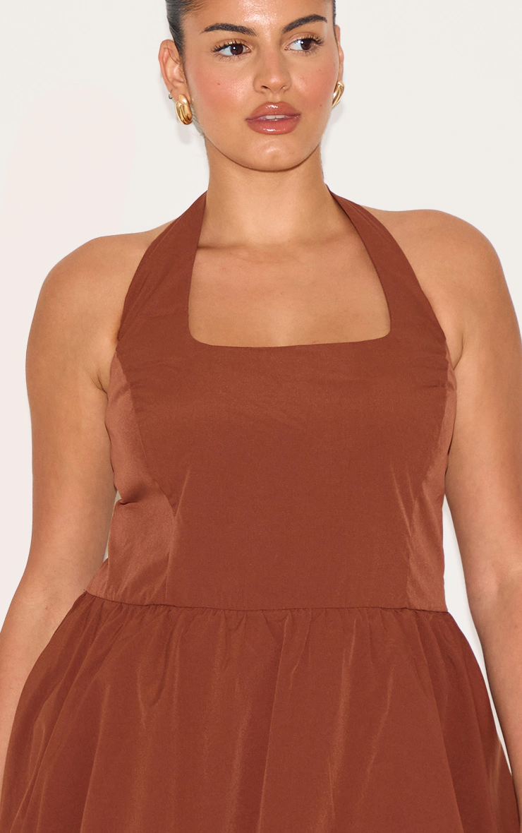 Plus Chocolate Pinstripe Halterneck Puffball Dress