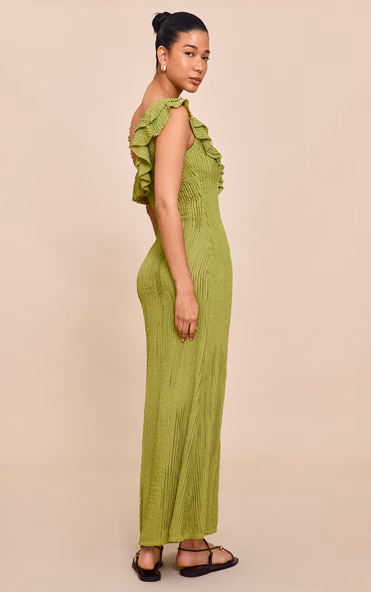 Lime Textured Asymmetric Neck Maxi Dress
