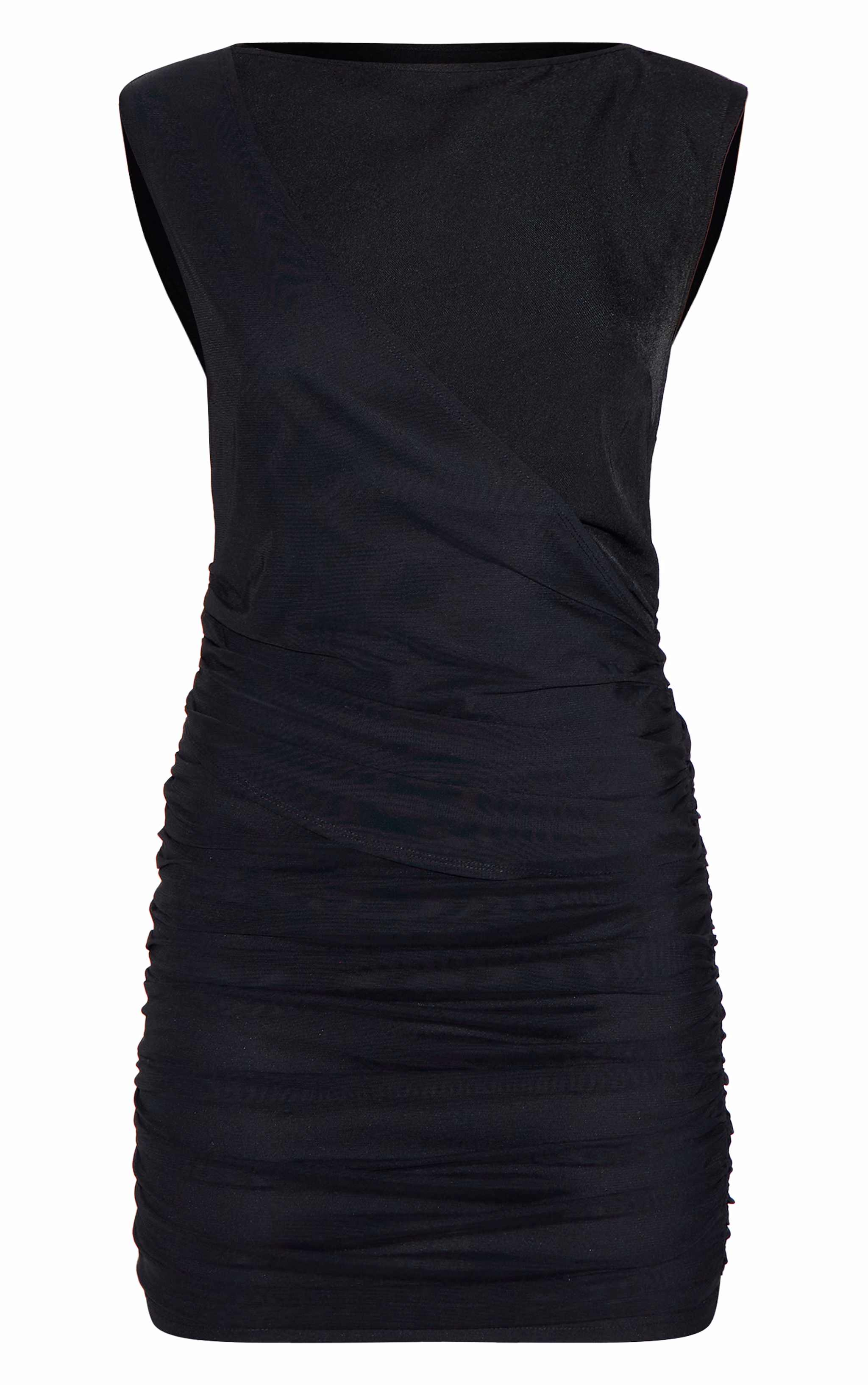 Black Woven Wrap Ruched Mini Dress