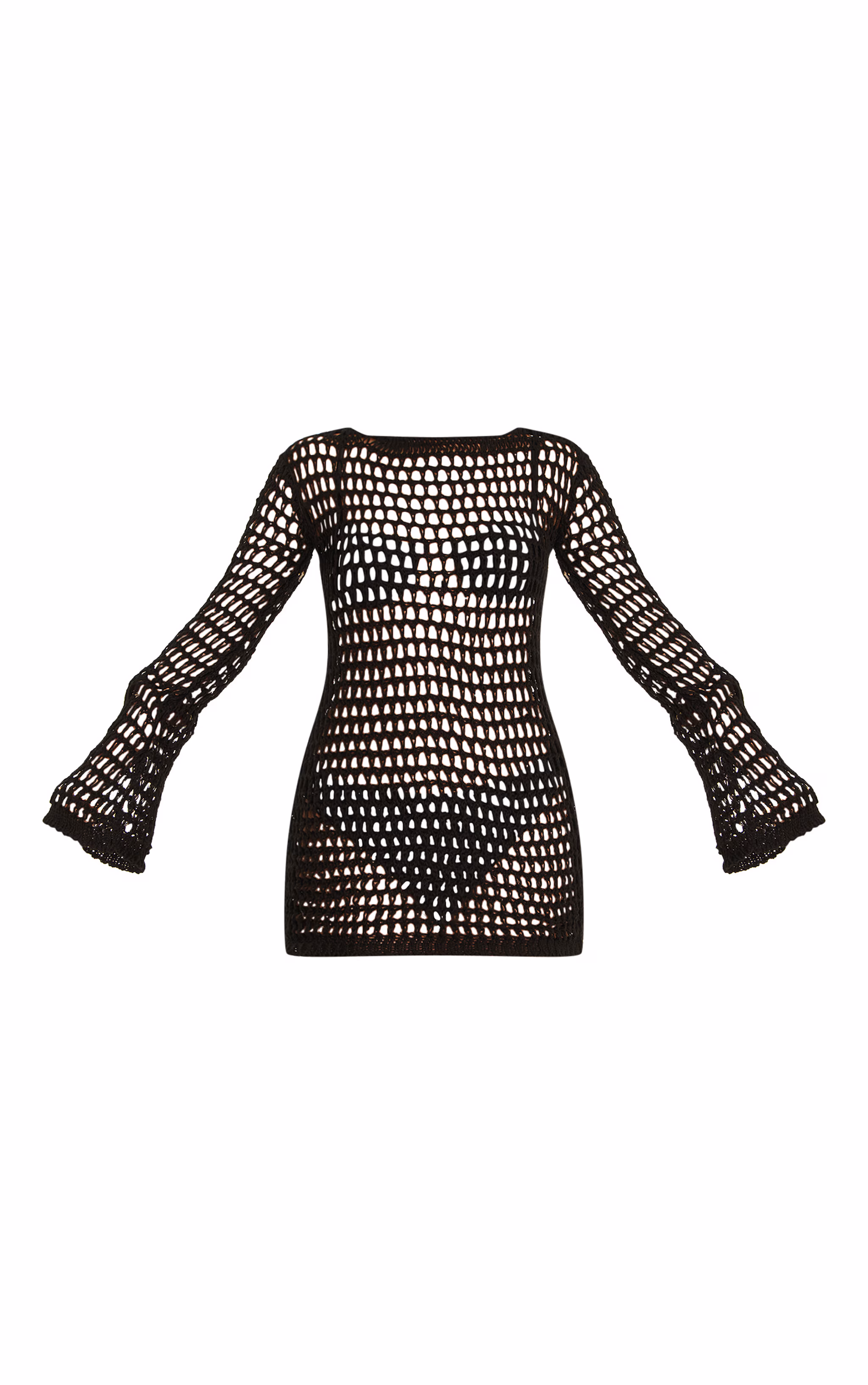 Black Crochet Long Sleeve Beach Mini Dress