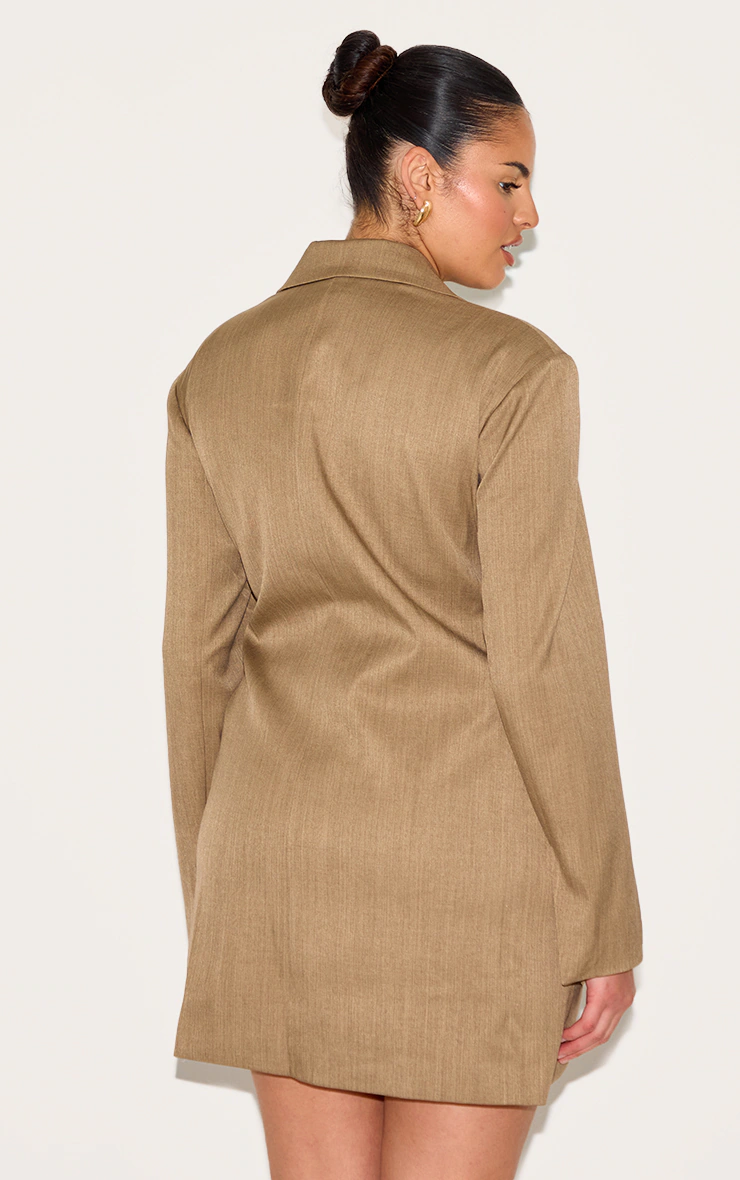 Plus Taupe Woven Blazer Side Tie Mini Dress