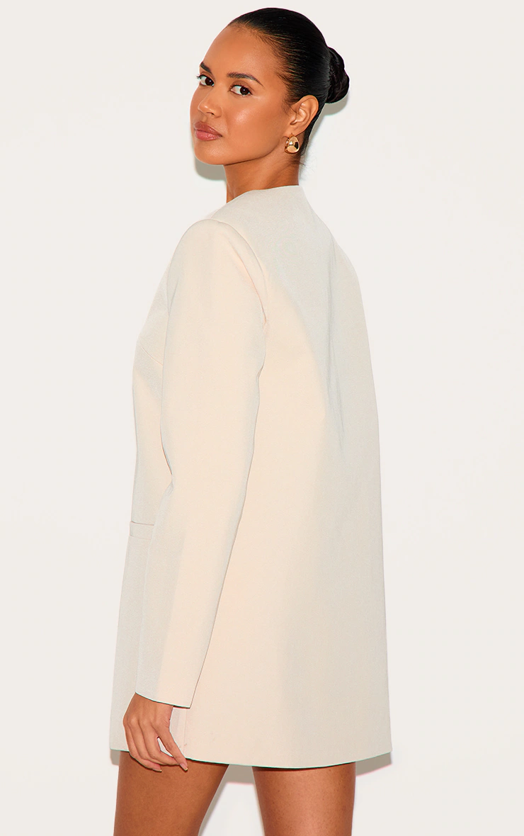 Almond Woven Oversized Crew Neck Blazer Dress