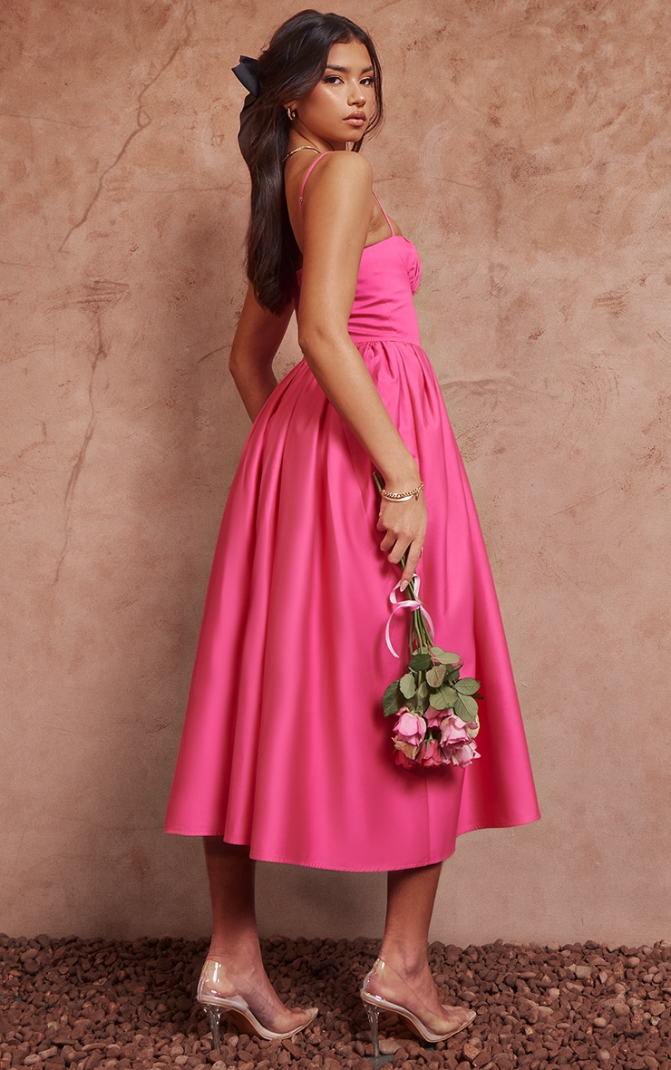 Hot Pink Ruched Bust Corset Strappy Midaxi Dress