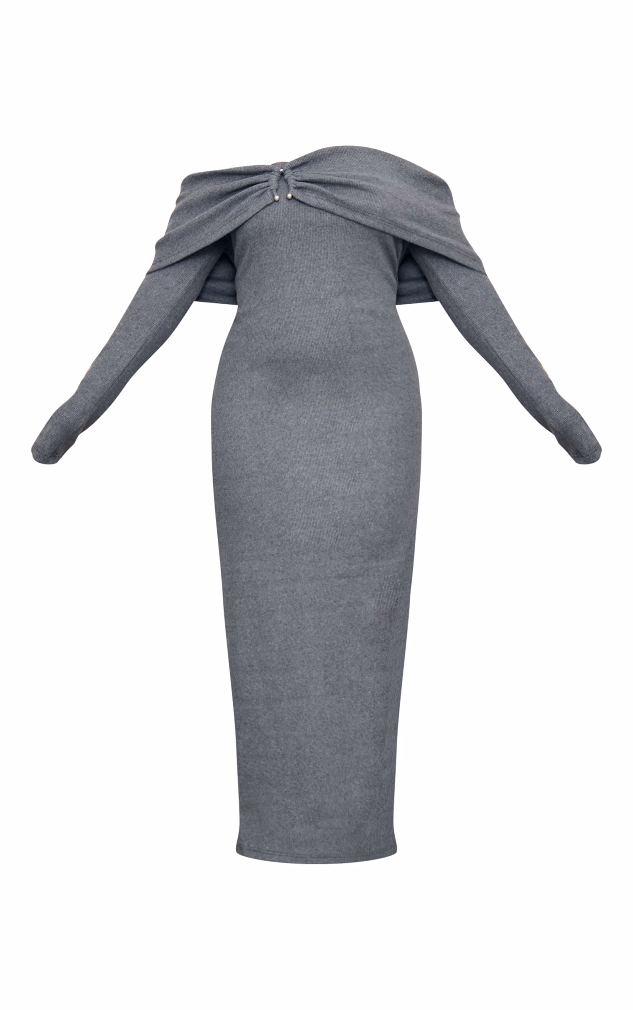 Plus Charcoal Heavy Brushed Rib Bardot Trim Maxi Dress