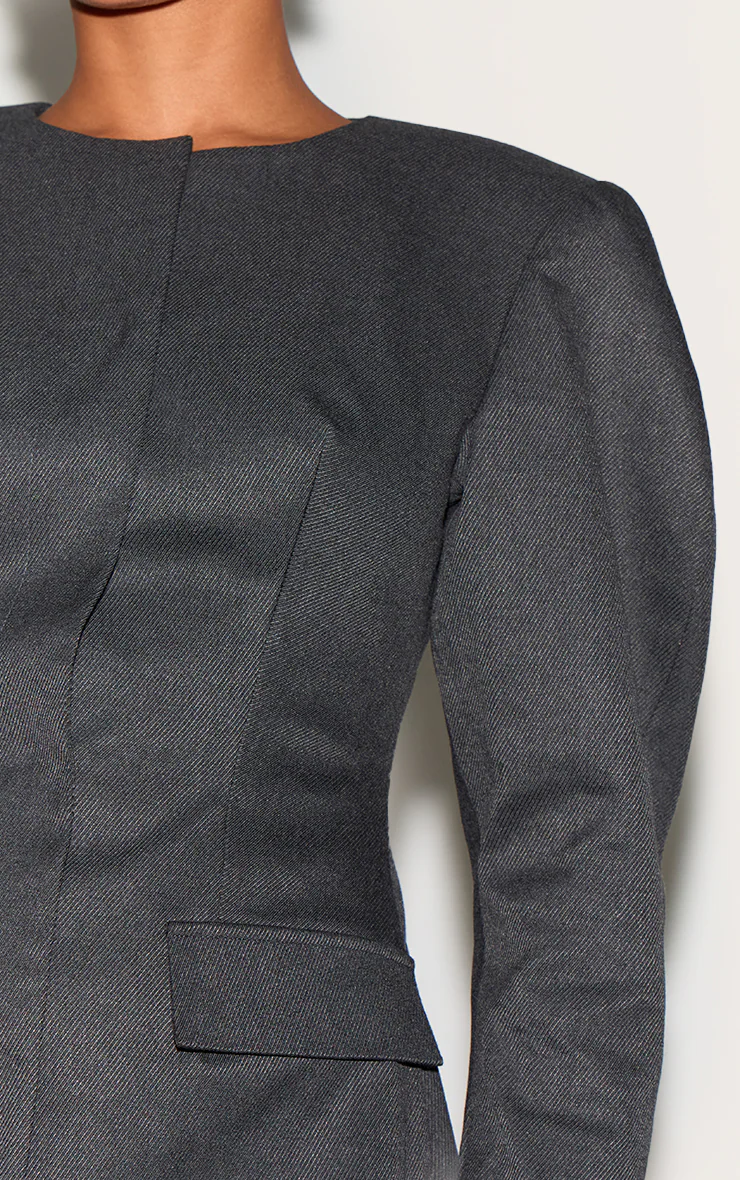 Charcoal Tailored Soft Twill Cocoon Sleeve Blazer Dress