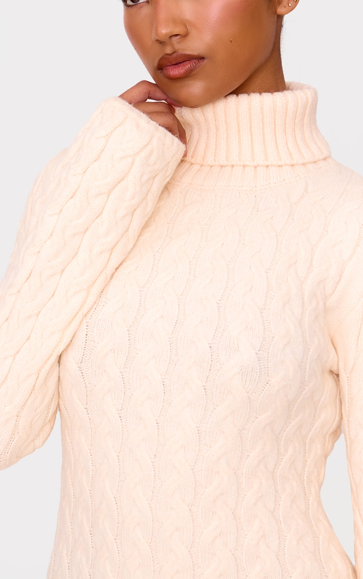 Oatmeal Chunky Cable Knit Roll Neck Maxi Sweater Dress