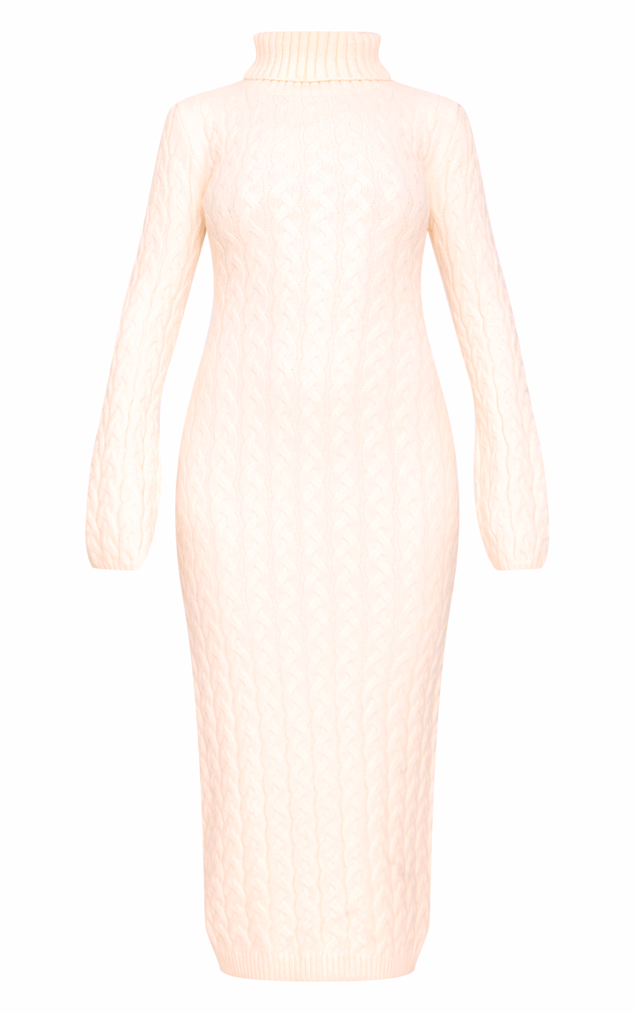 Oatmeal Chunky Cable Knit Roll Neck Maxi Sweater Dress