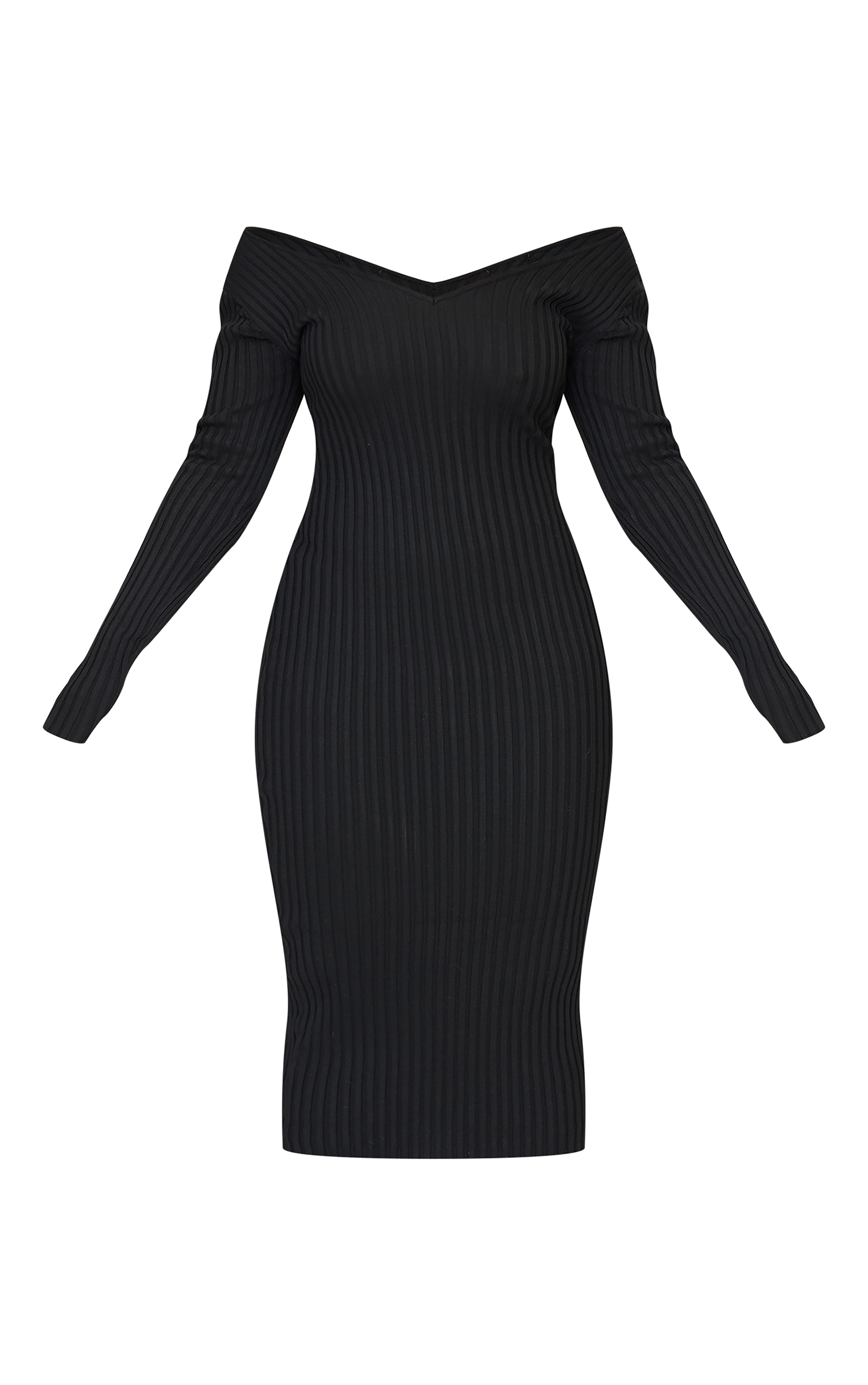 Plus Black Off Shoulder Rib Knitted Midaxi Dress