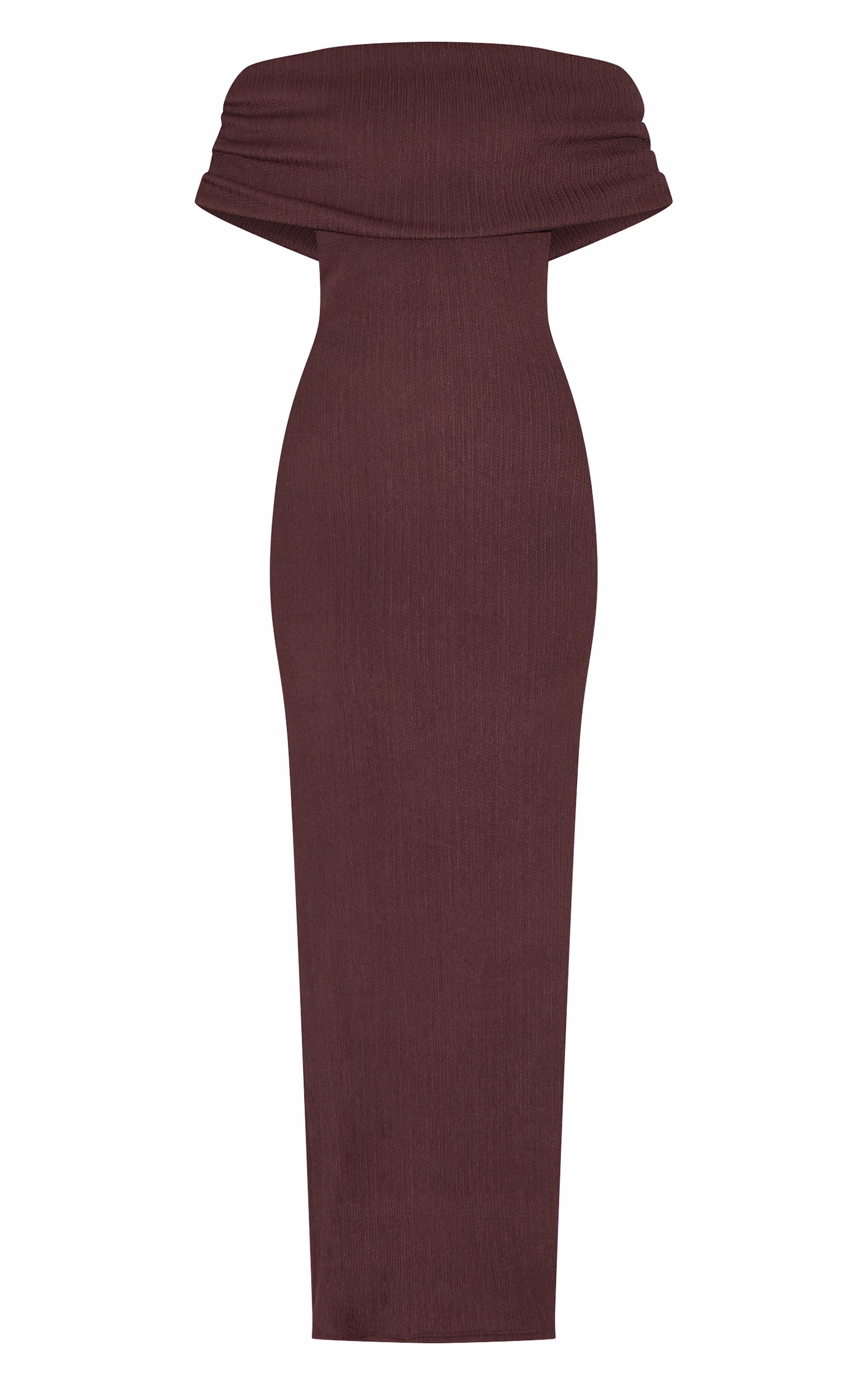 Chocolate Textured Fold Over Bardot Maxi Dress