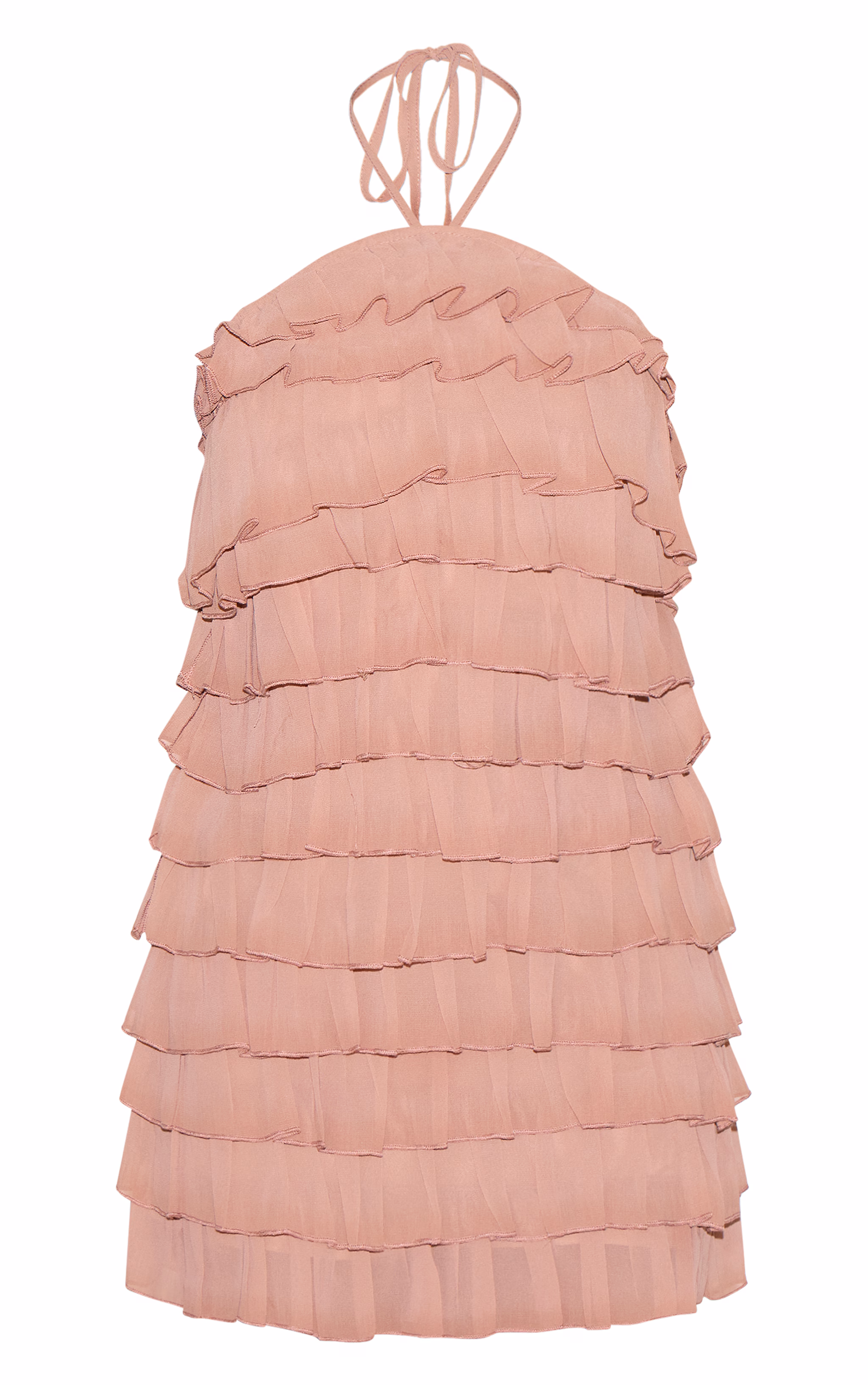 Dusty Peach Extreme Ruffle Halterneck Shift Dress
