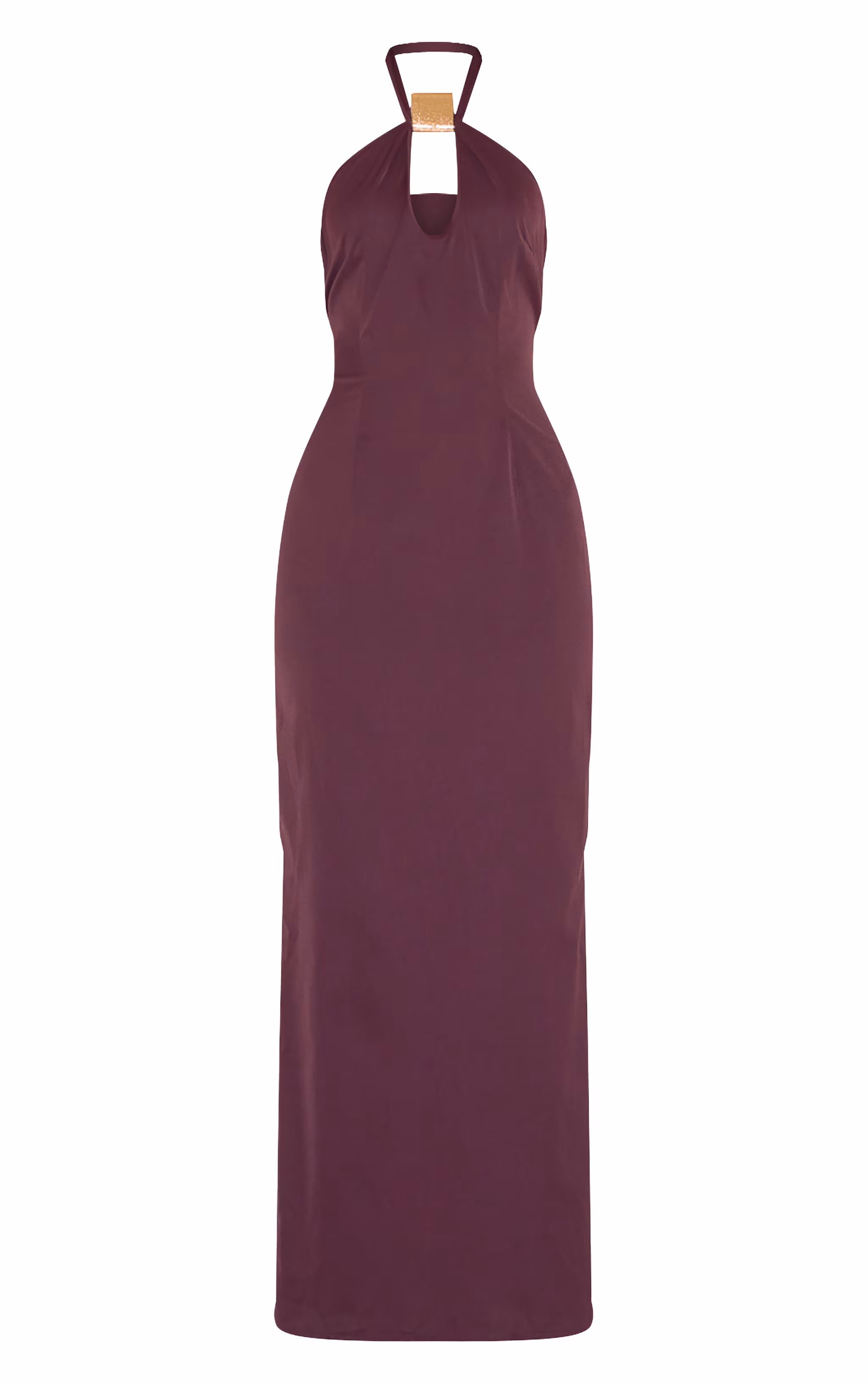 Plum Woven Halter Neck Trim Detail Maxi Dress