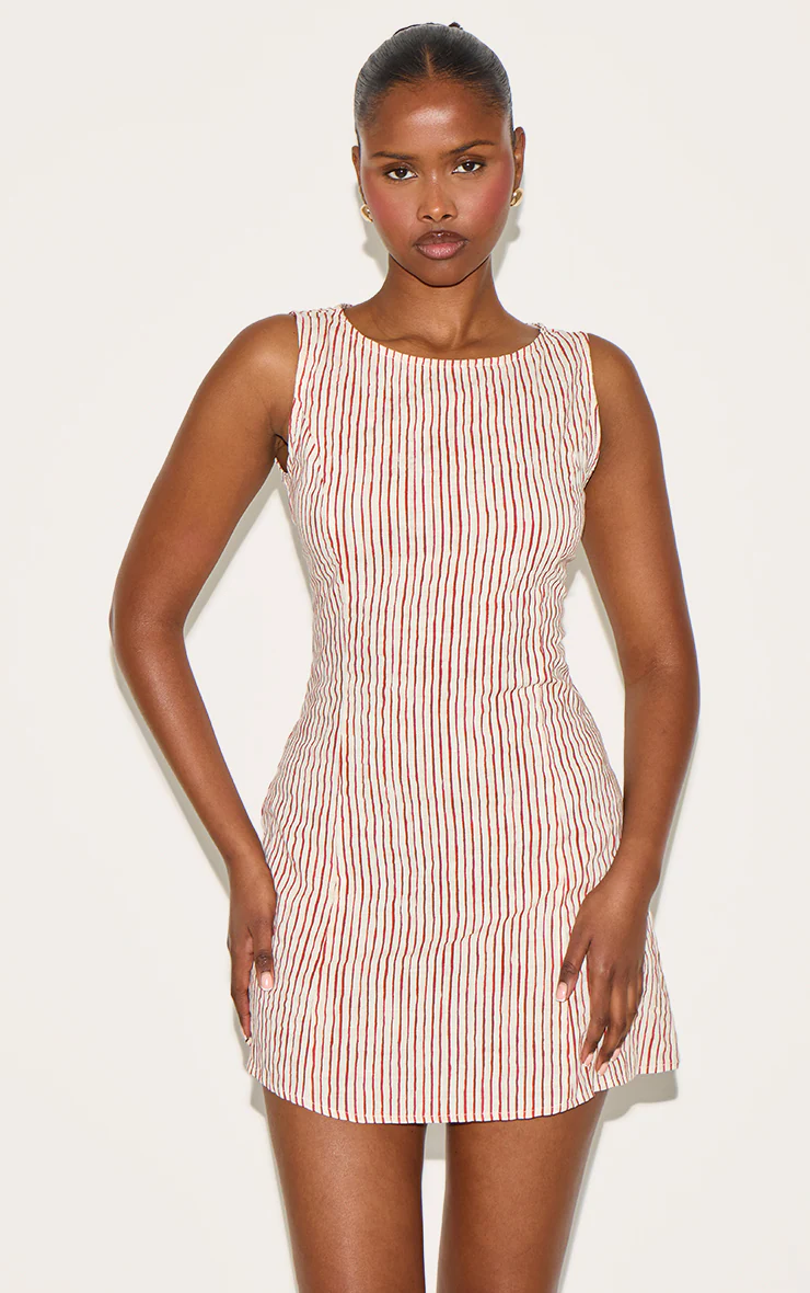 Red Striped Boat Neck Dress