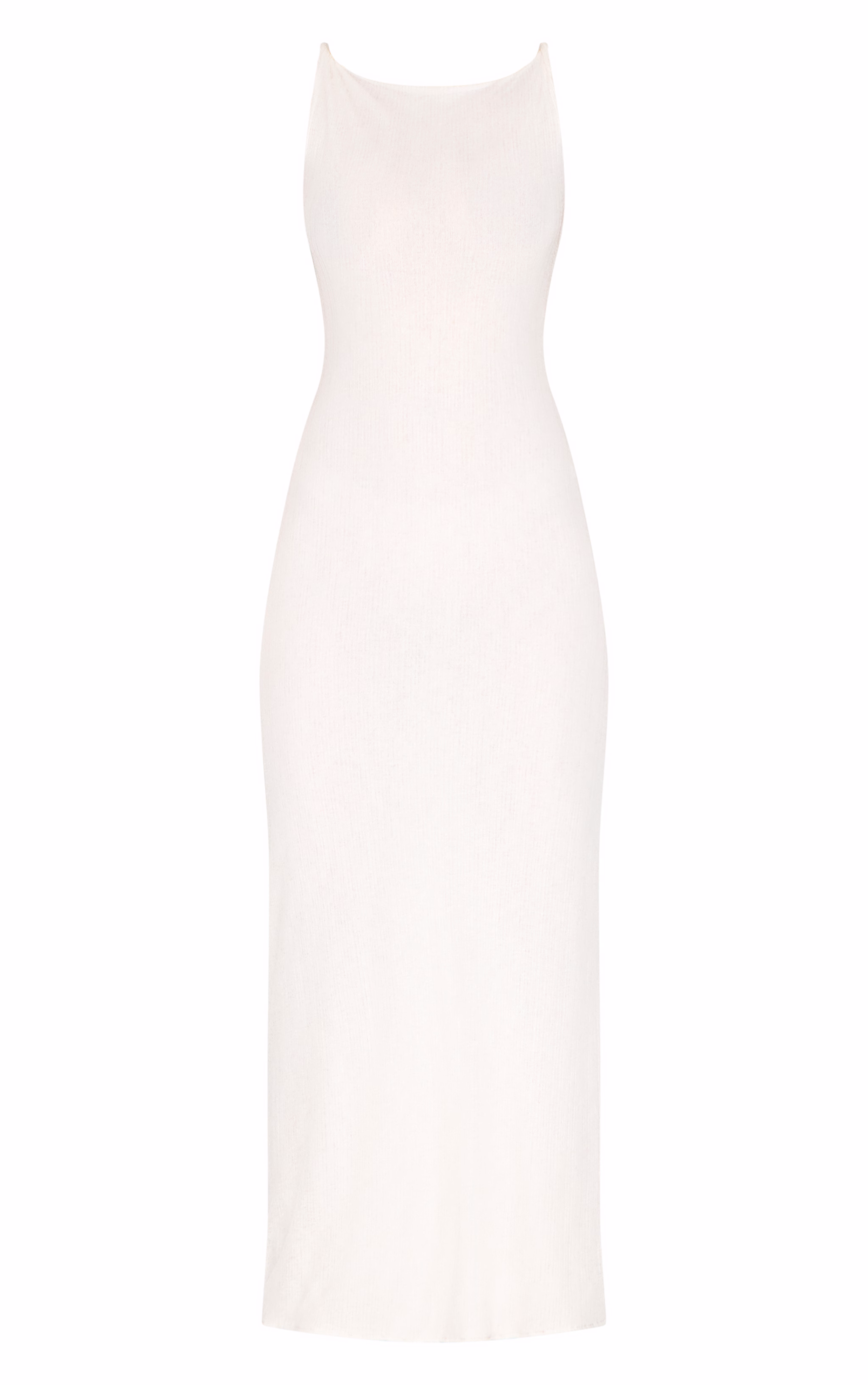 White Textured Twist Shoulders Maxi Dress