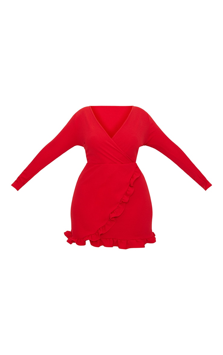 Plus Red Ruffle Detail Wrap Dress