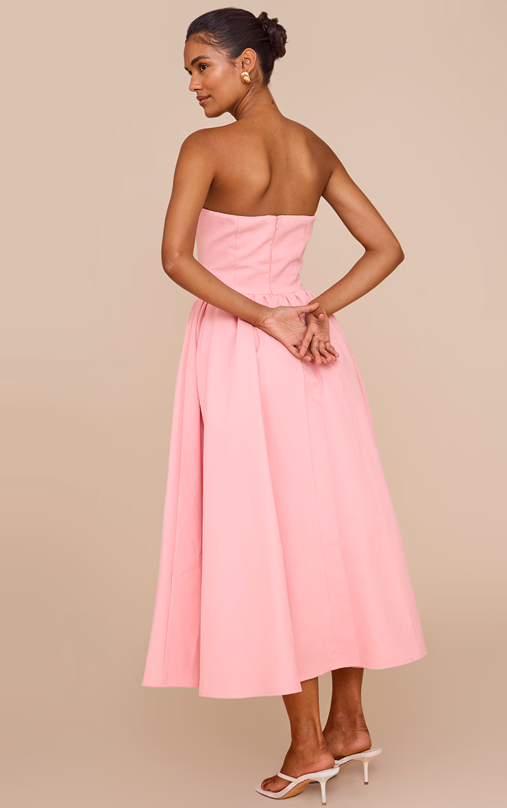 Candy Pink Woven Bandeau Ruched Skater Midaxi Dress