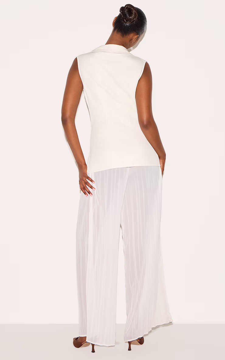 Almond Woven Vest Overlay Chiffon Jumpsuit