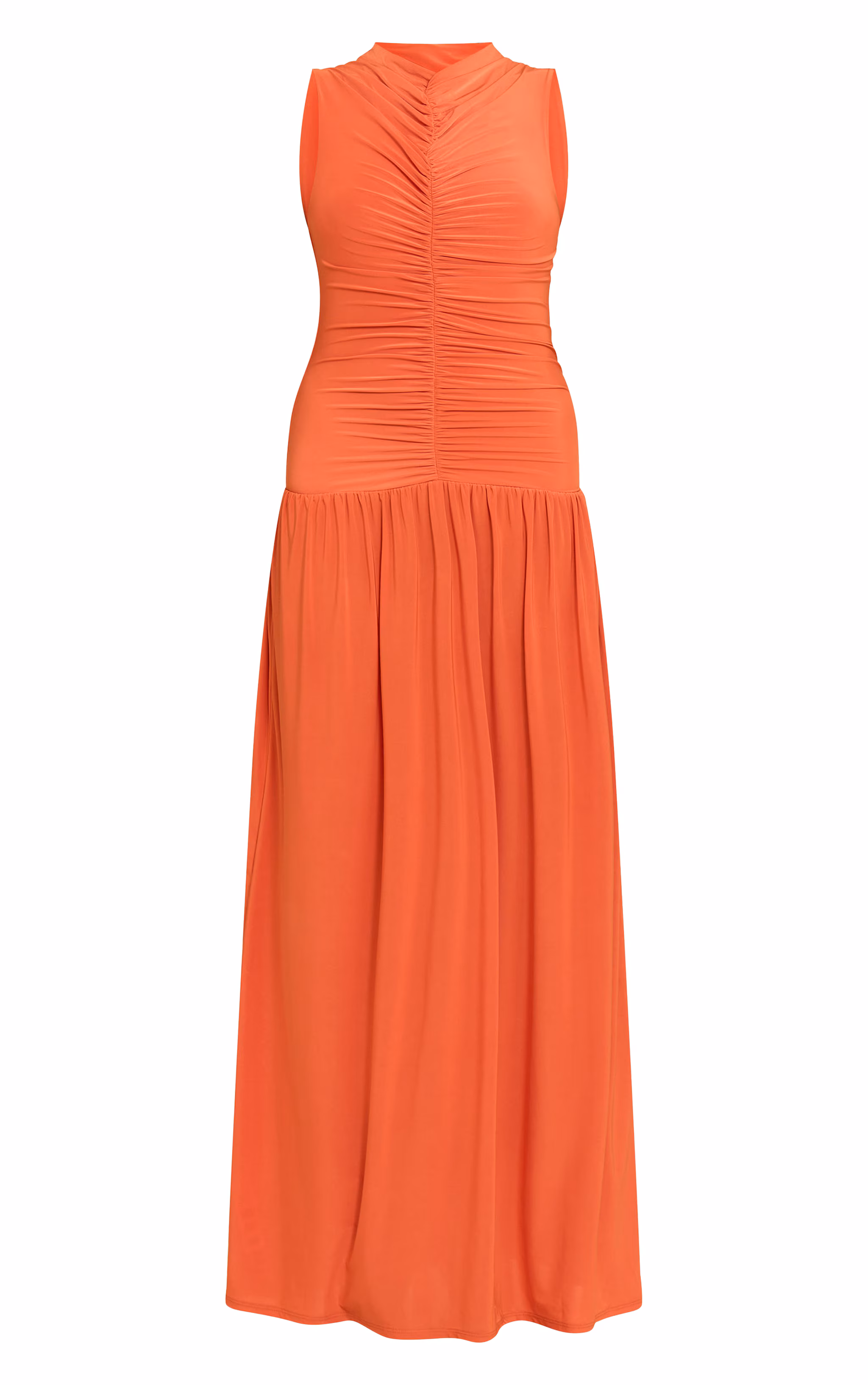 Orange Double Layer Soft Touch Drop Waist Ruched Maxi Dress