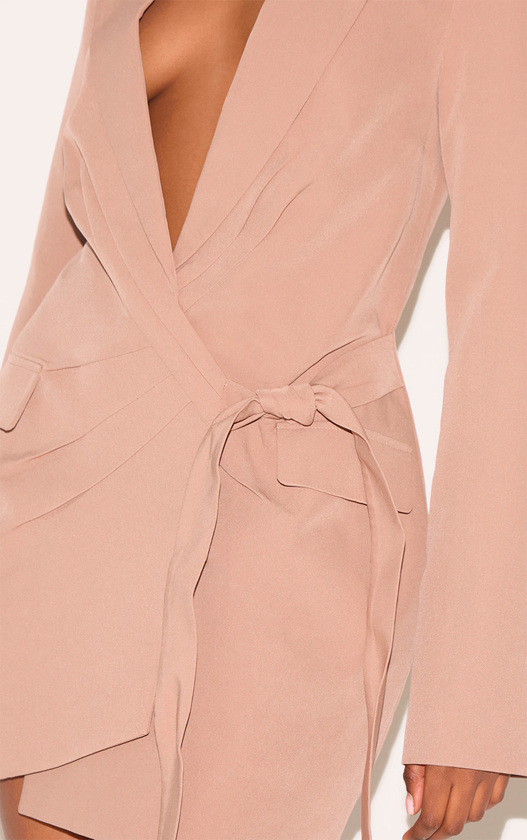 Taupe Plunge Tie Side Blazer Dress