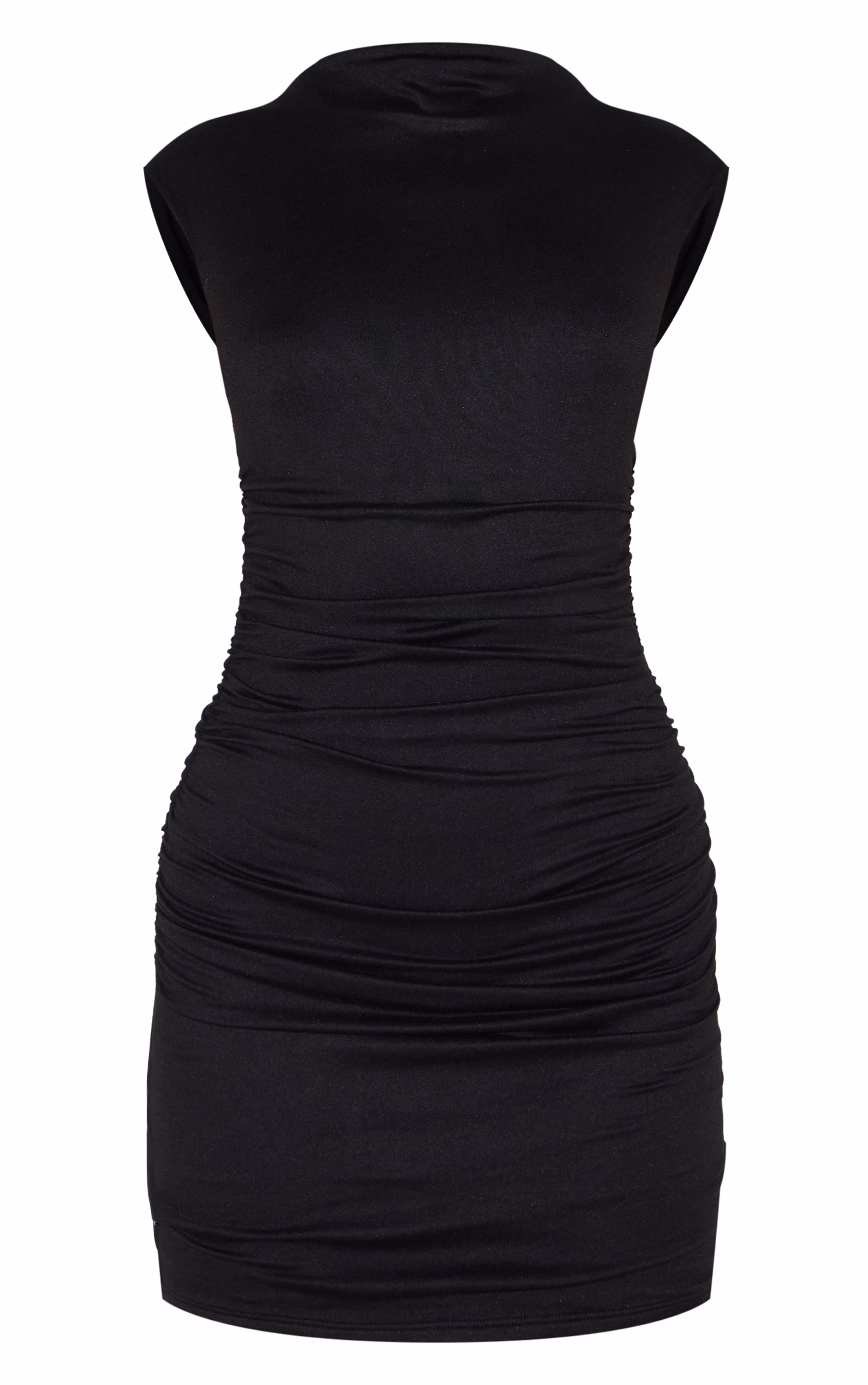 Black Double Contour Boat Neck Ruched Bodycon Dress