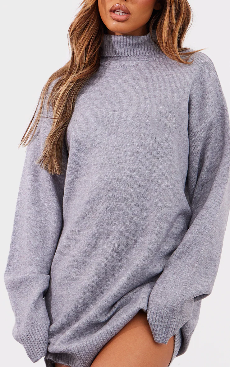 Petite Grey Knitted Slouchy Sweater Dress