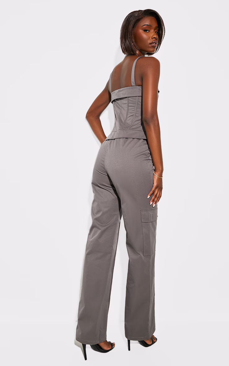 Tall Charcoal Corset Detailed Wide Leg Jumpsuit