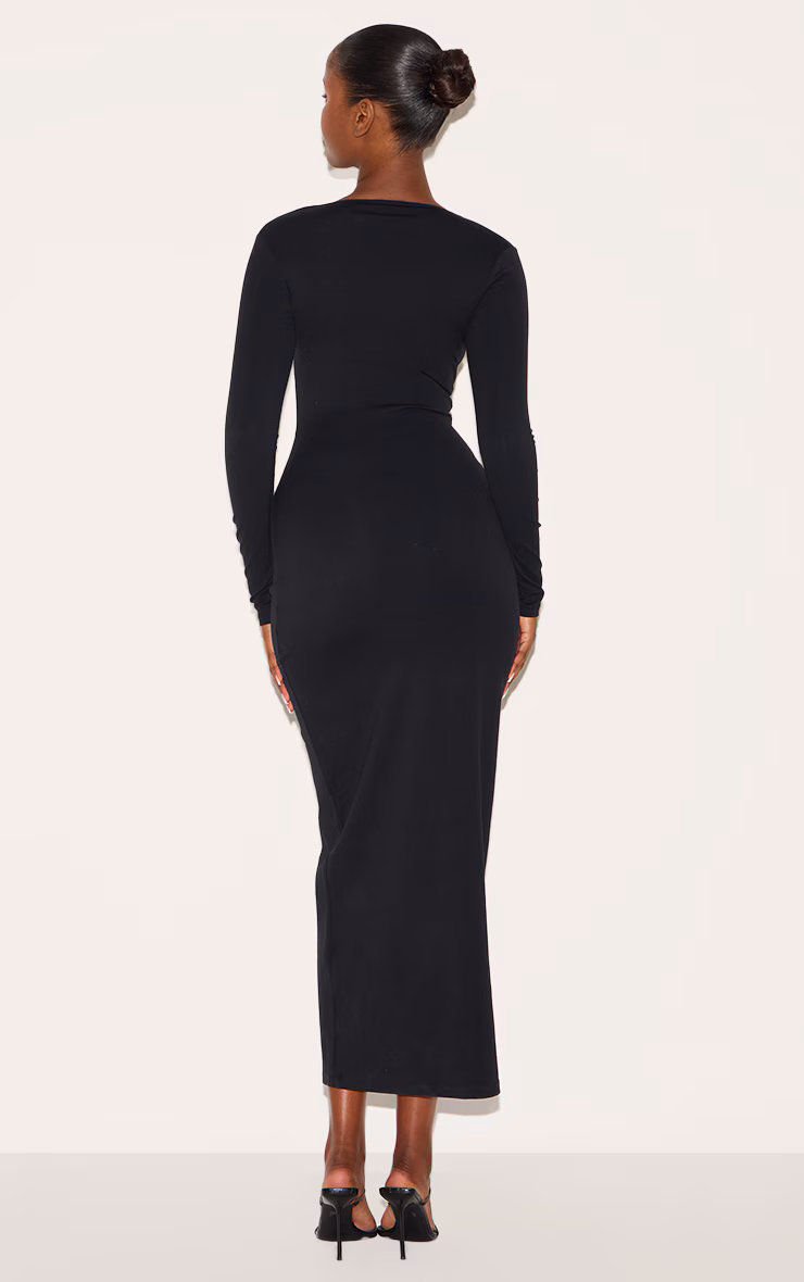 Black Snatched Sculpt Square Neck Midaxi Dress
