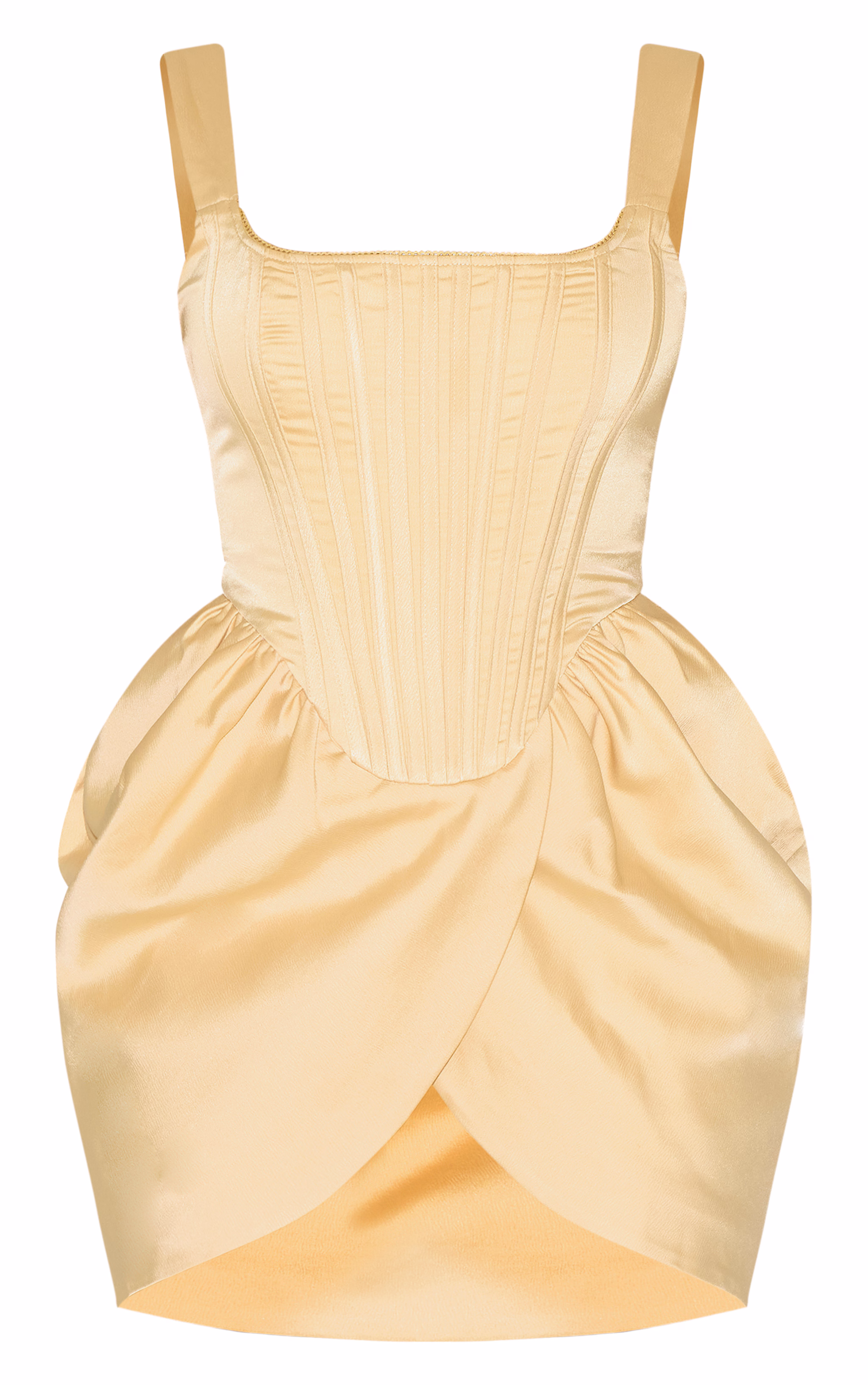 Shape Vanilla Satin Square Neck Corseted Tulip Mini Dress