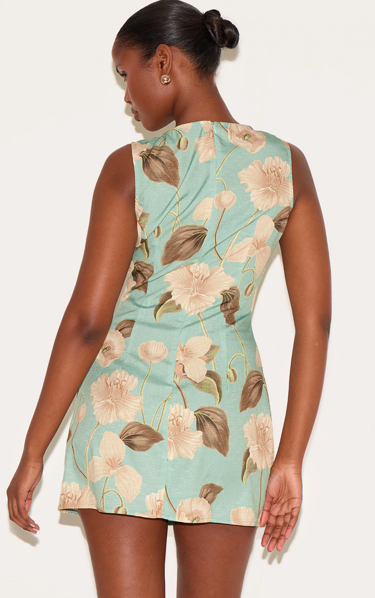 Green Boat Neck Linen Shift Dress