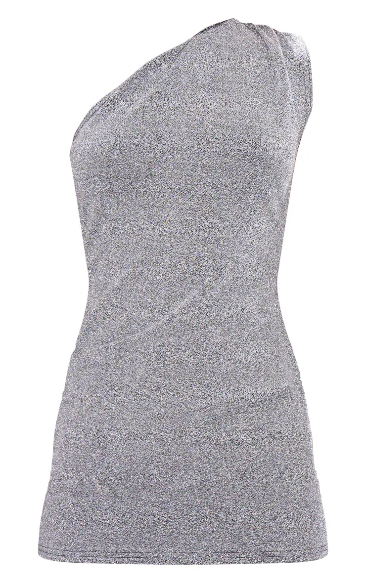 Silver Glitter Textured One Shoulder Bodycon Dress