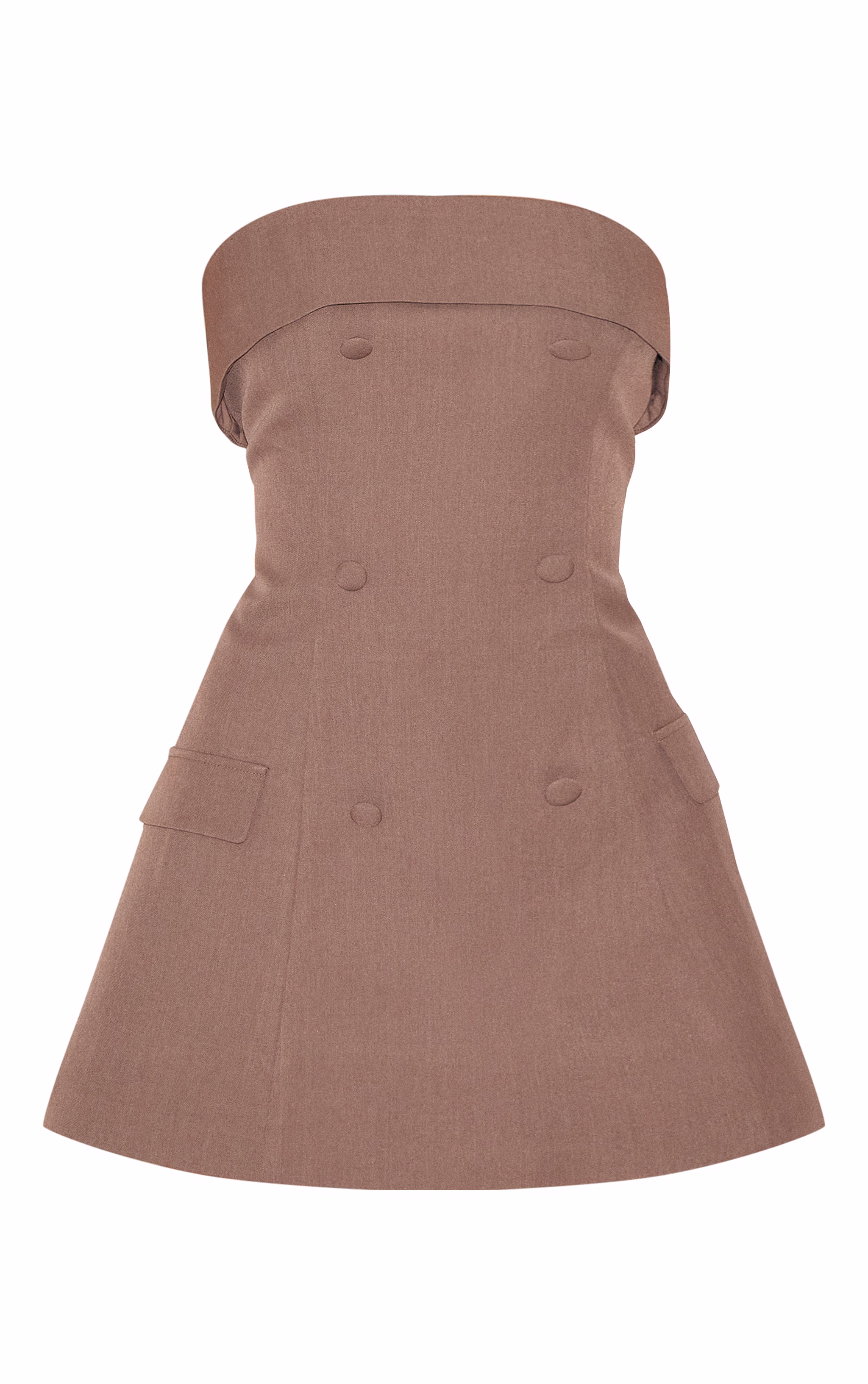 Mushroom Bandeau Foldover Detail Mini Dress