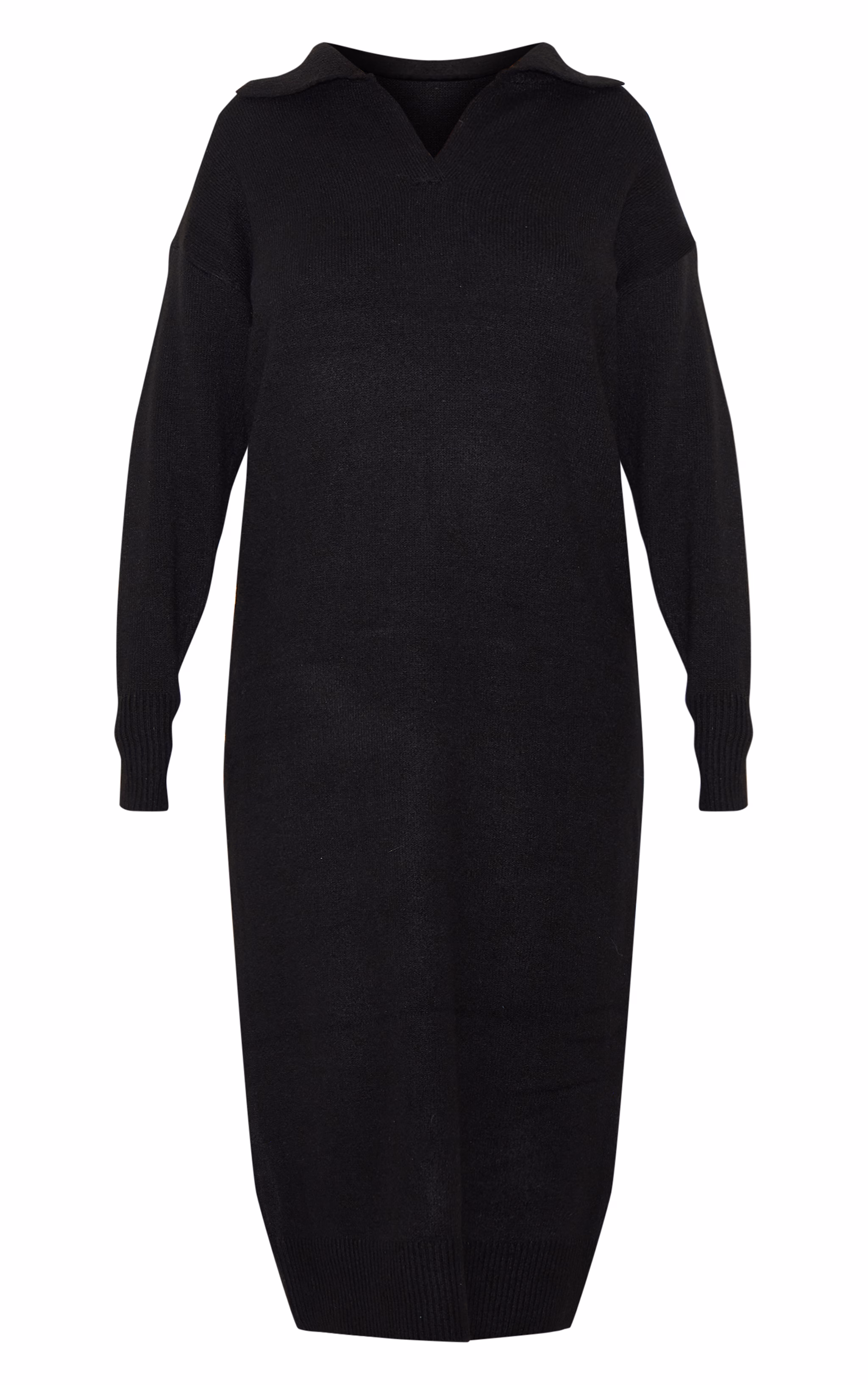 Plus Black Collar Detail Cosy Knitted Midaxi Dress