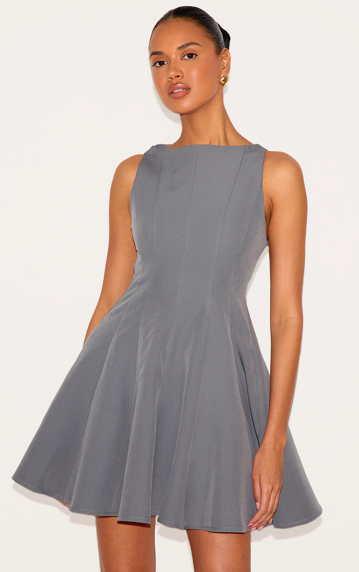 Charcoal Woven Pleated Shift Dress