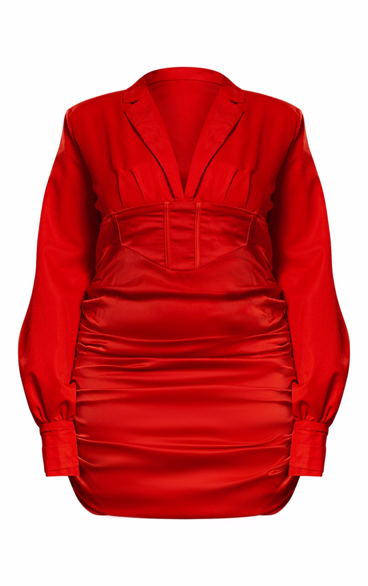Plus Red Constructed Corset Waist Blazer Dress