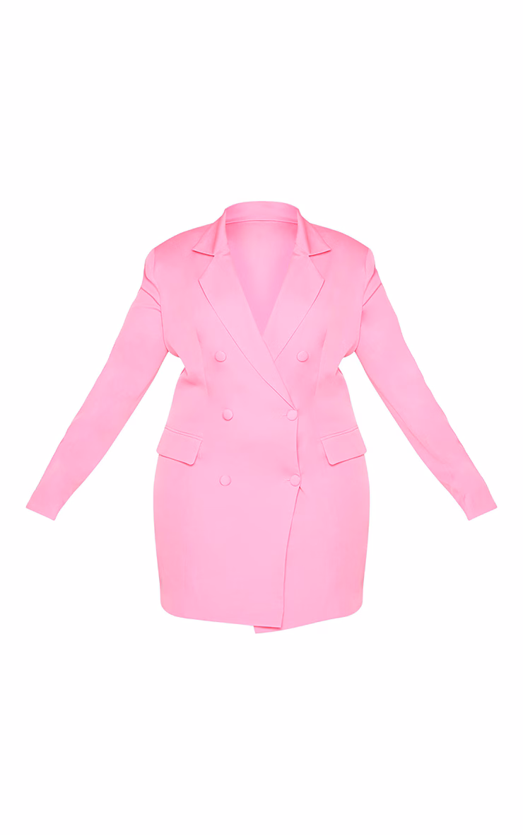 Plus Hot Pink Double Breasted Structured Blazer Dress