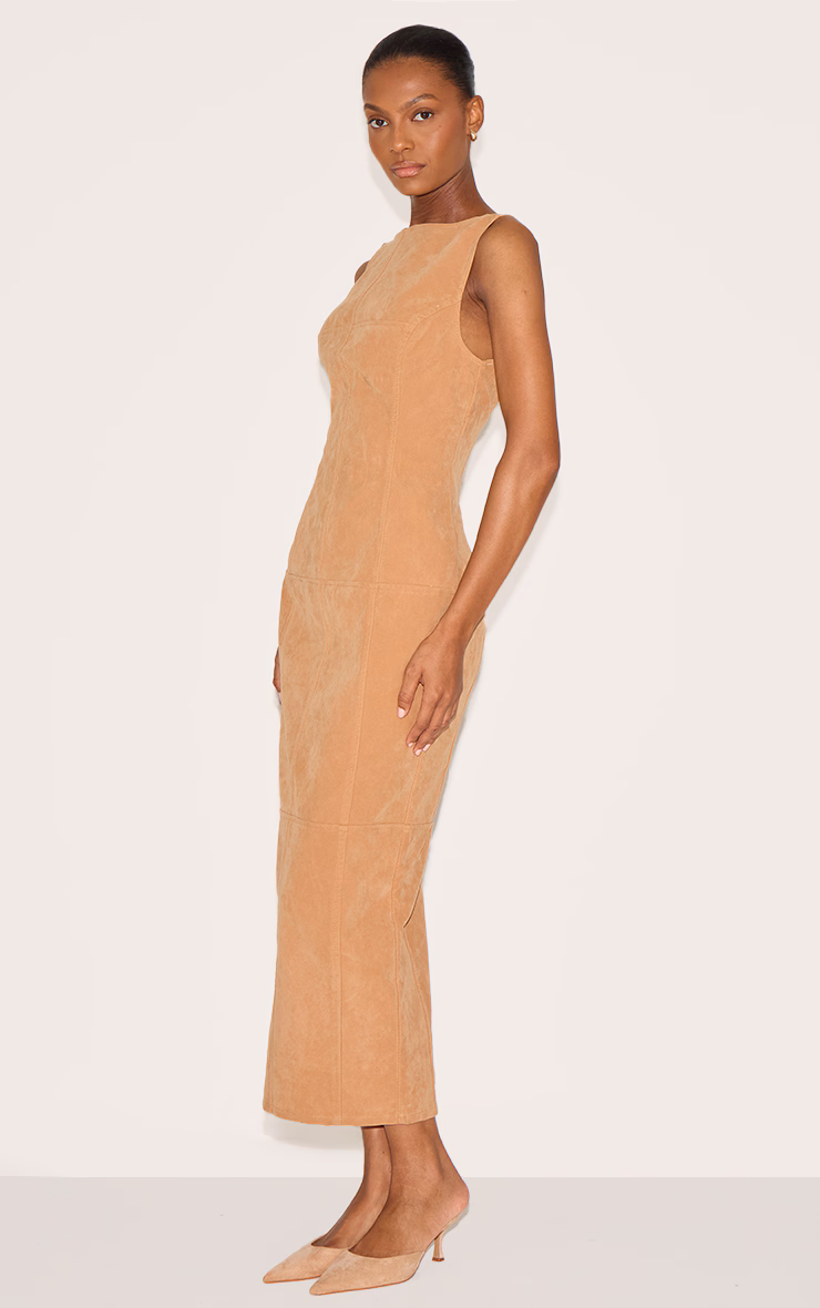 Butter Yellow Faux Suede Boat Neck Backless Maxi Dress